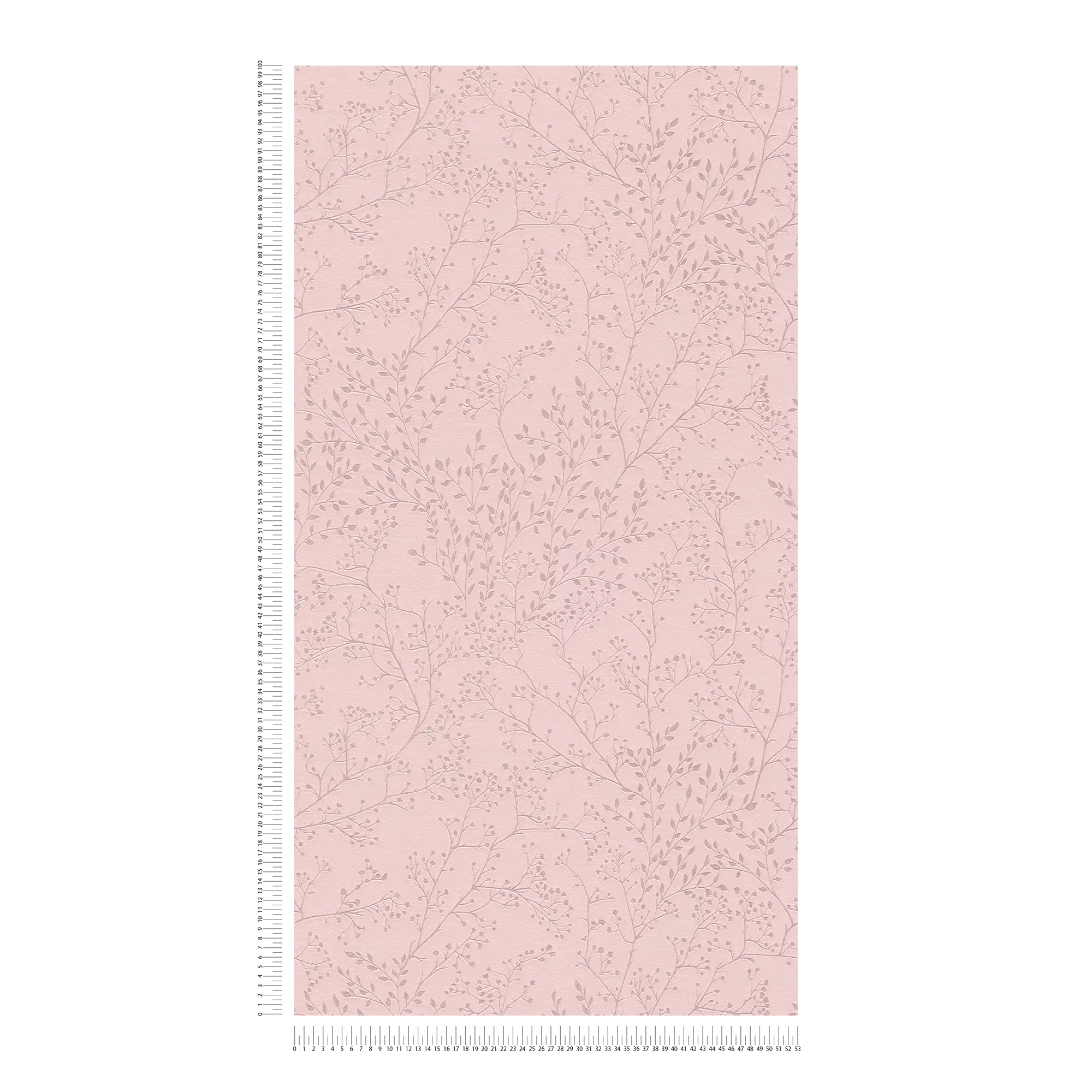             Papel pintado rosa liso con estampado de hojas, efecto brillo y textura
        
