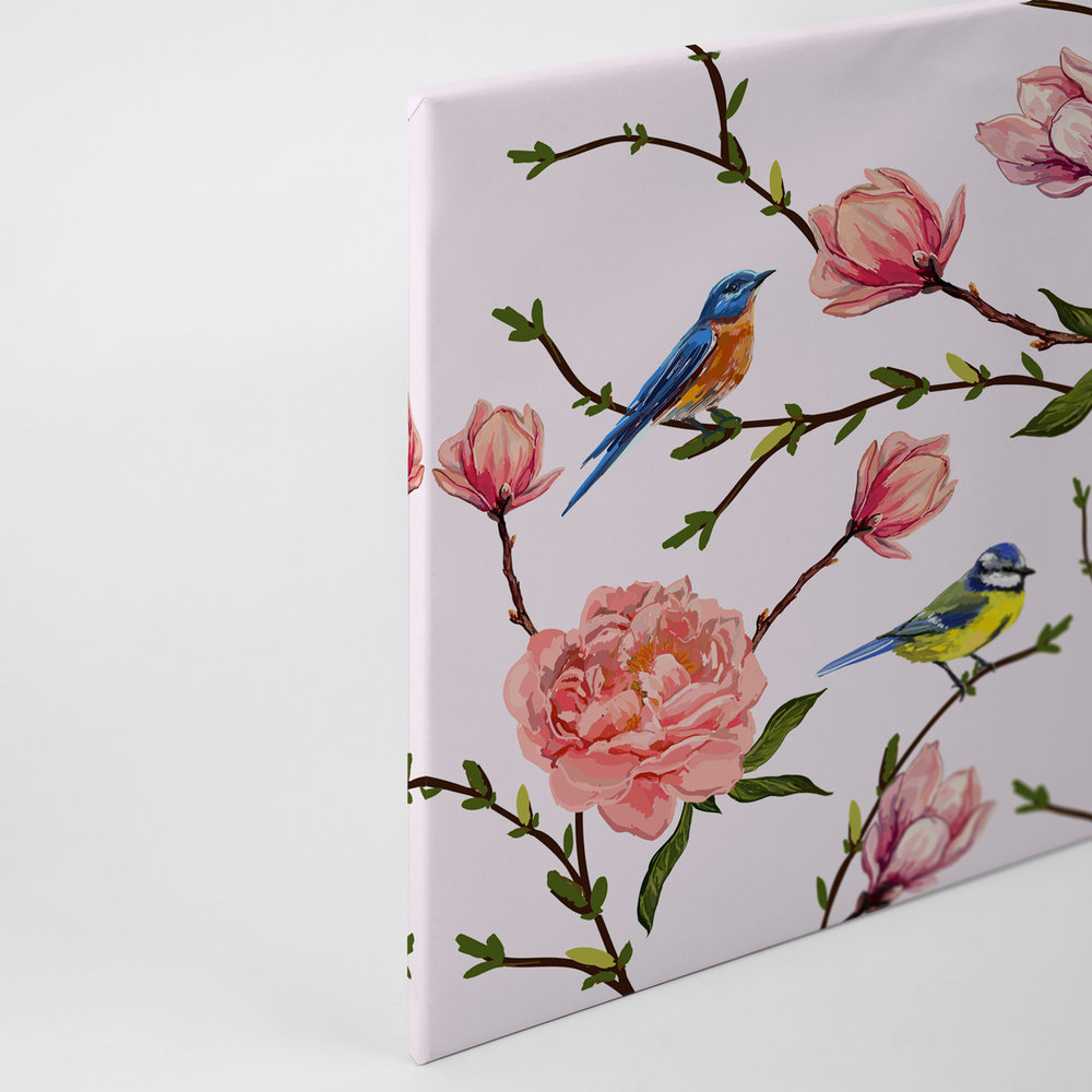             Canvas Vogels & Bloemrijk minimalistisch - 0,90 m x 0,60 m
        