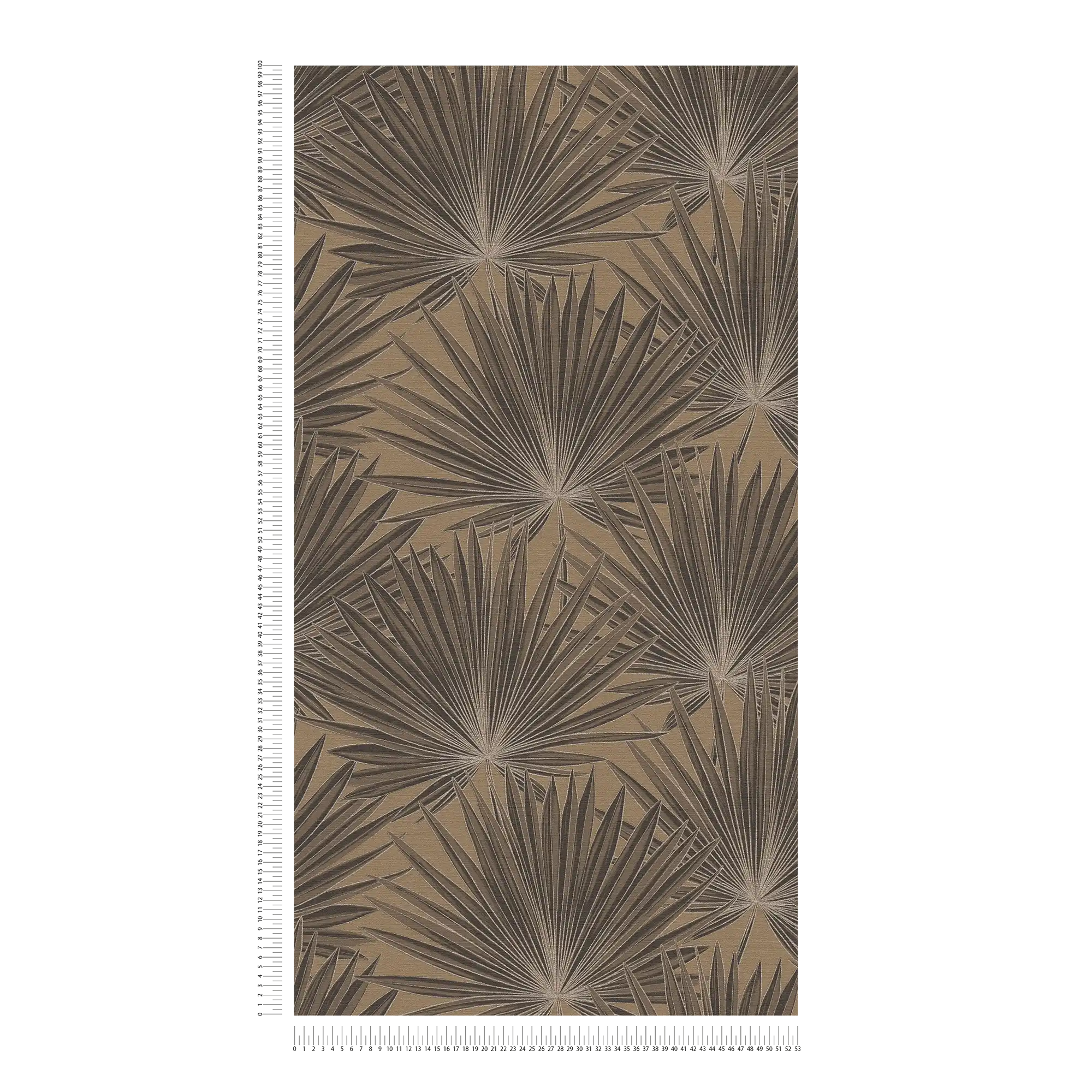             Papel pintado no tejido con hojas de palmera y efecto brillante - marrón, negro
        