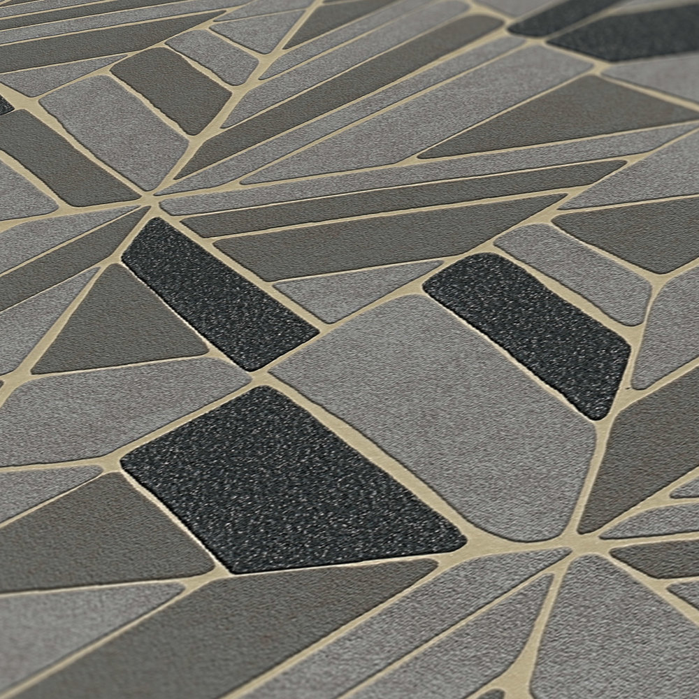             Wallpaper geometric pattern & metallic accents - brown, black, gold
        
