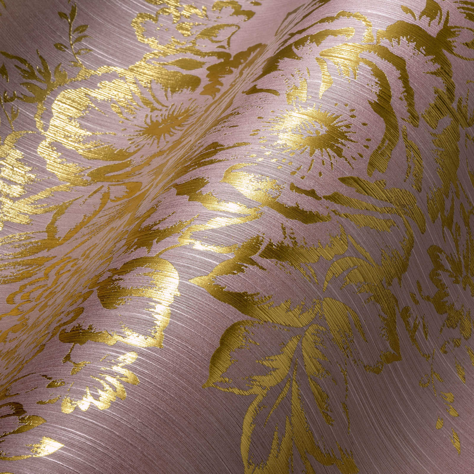             Textuurbehang met gouden bloemenpatroon - goud, roze
        