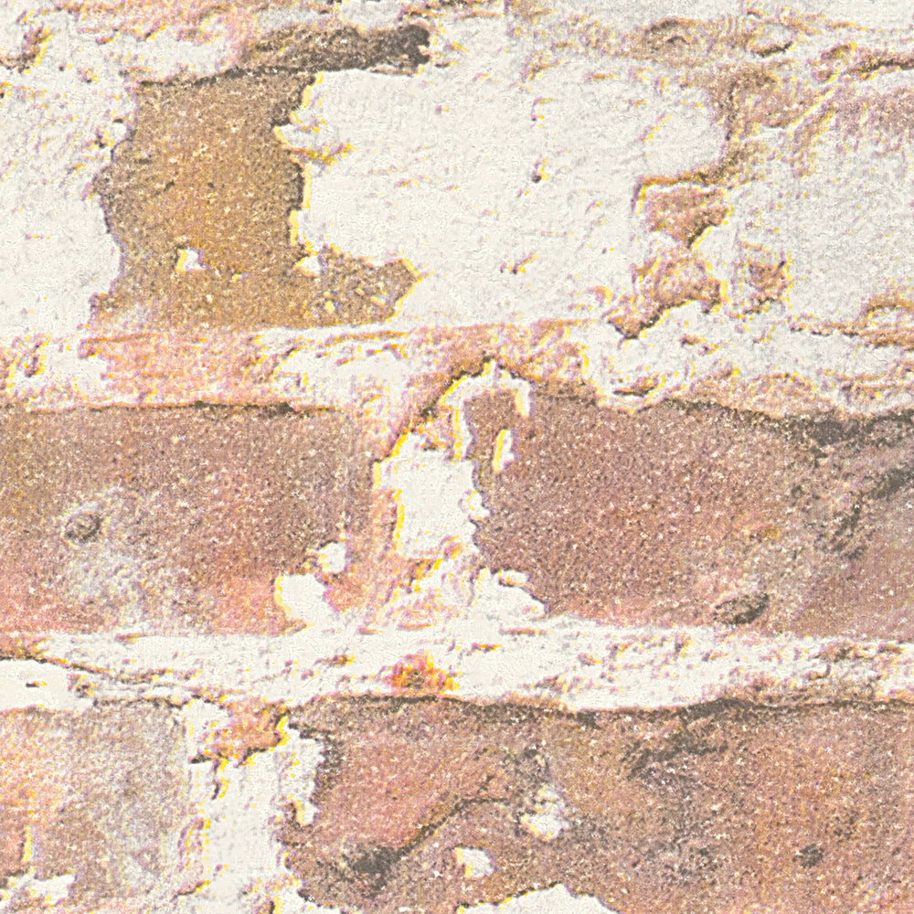             Vintage wall wallpaper with bricks & plaster - orange, white, red
        