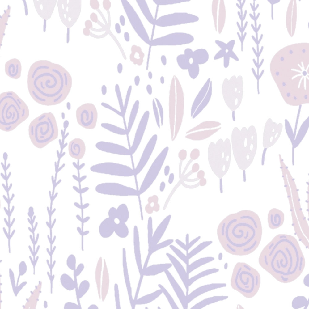             Girls room wallpaper plants - purple, pink, white
        