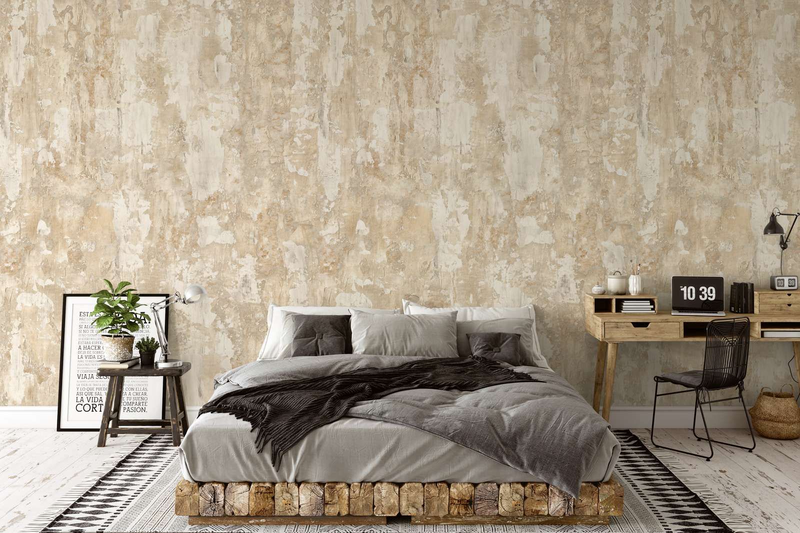             Non-woven wallpaper with vintage concrete look - beige, grey
        