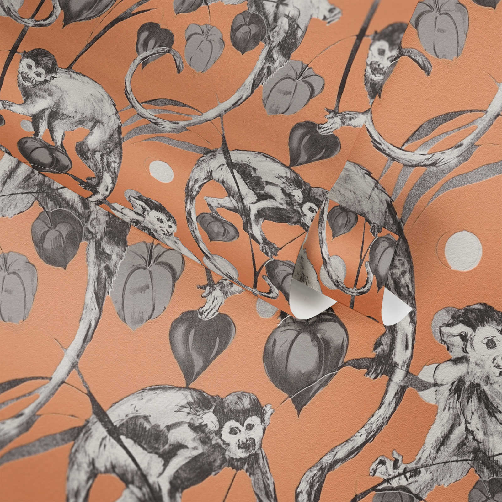             MICHALSKY wallpaper monkeys & jungle motif - orange, grey
        