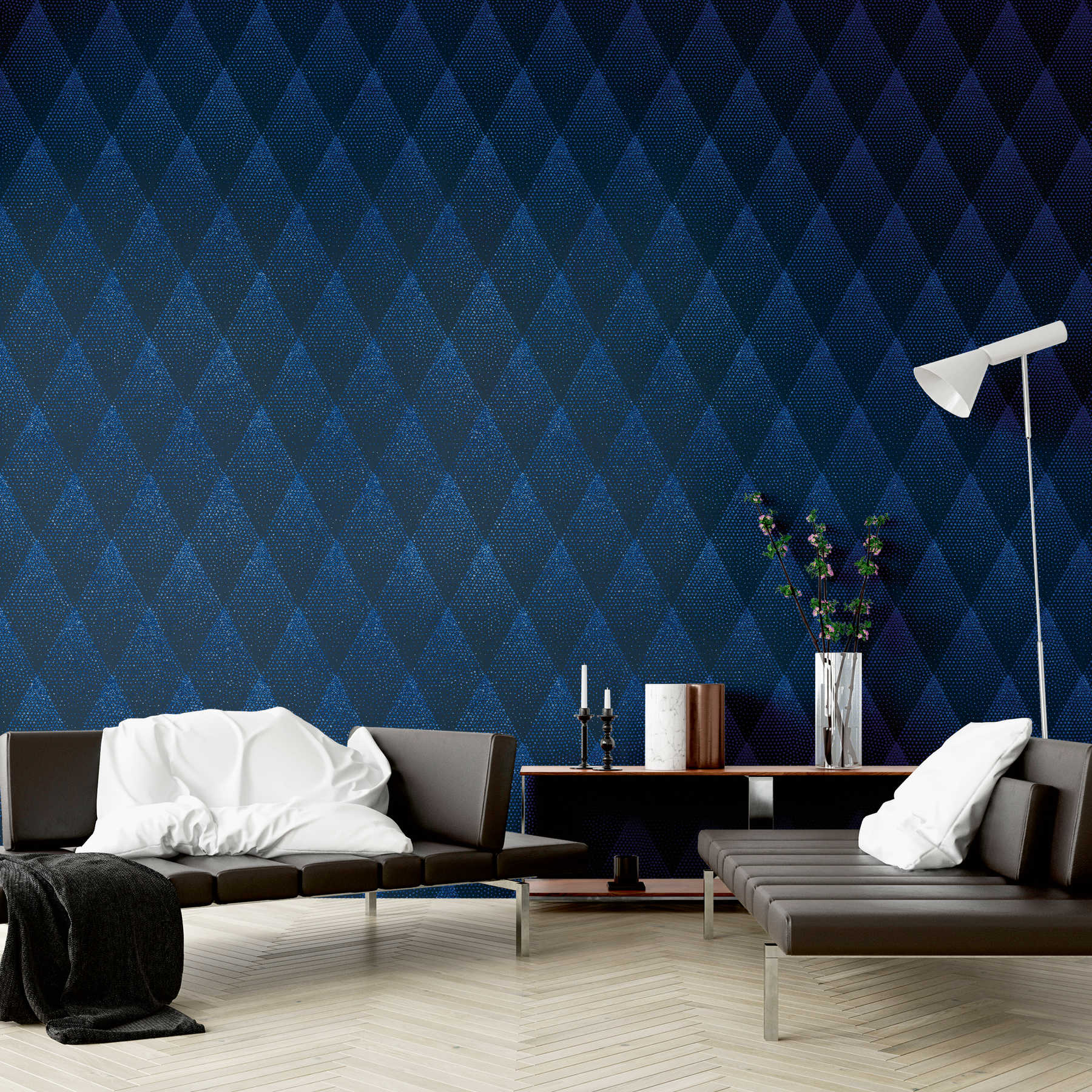             Stippen behang glitter effect in retro stijl - blauw, zwart
        