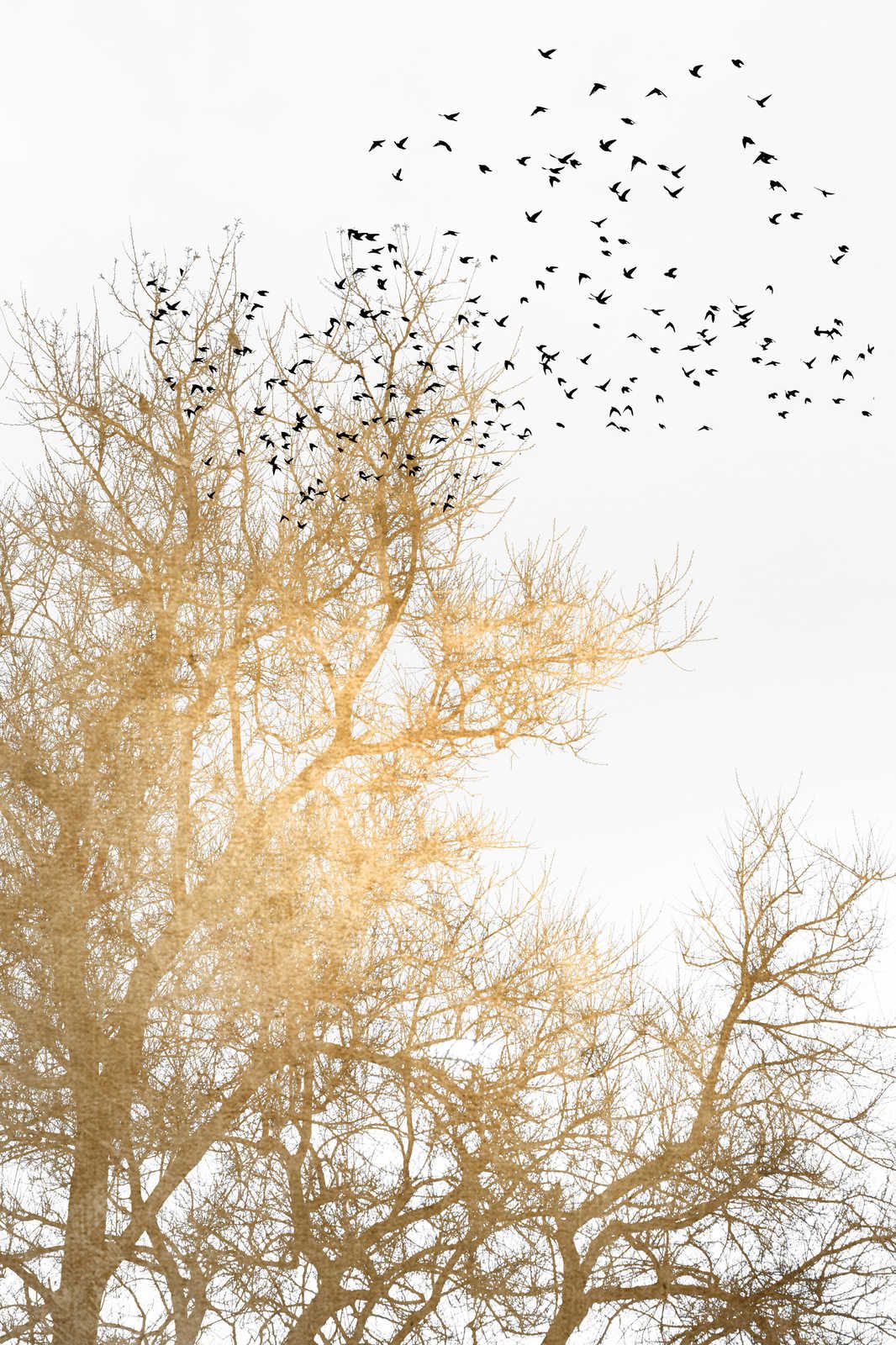             Quadro su tela con alberi dorati e stormo di uccelli - 0,90 m x 0,60 m
        
