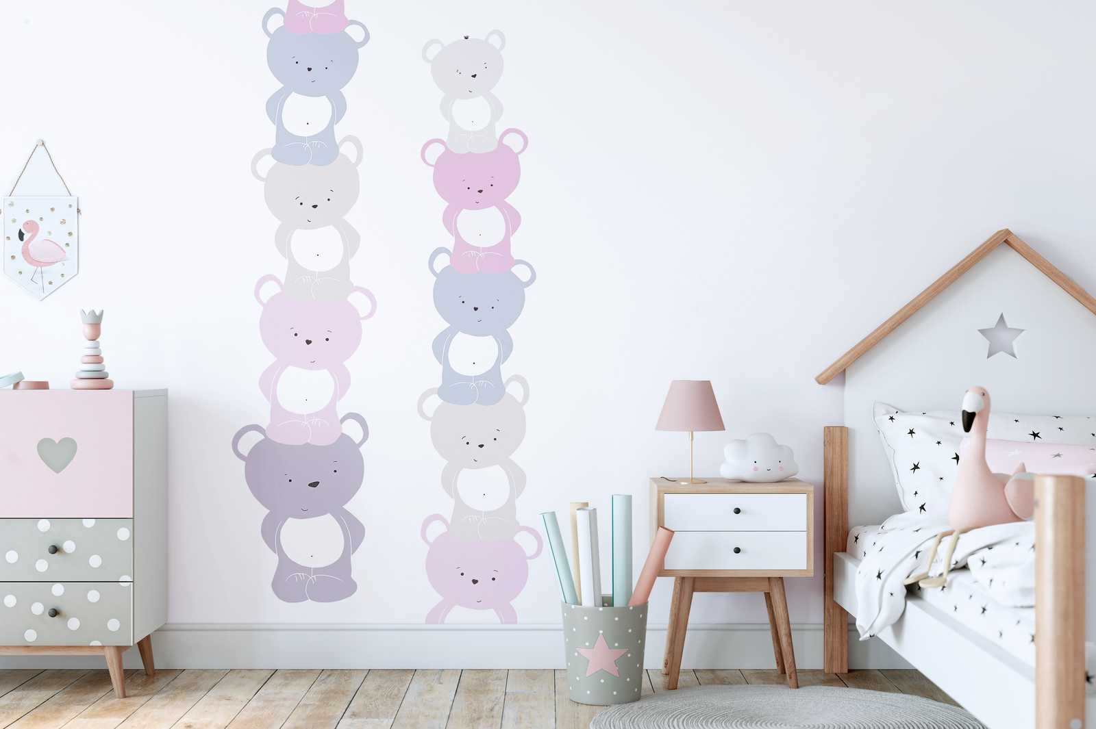             Girls room wallpaper bears pattern - pink, grey , white
        