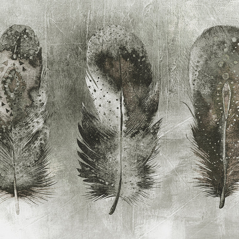         Black and white photo wallpaper, feathers in bohemian style - grey, white, black
    