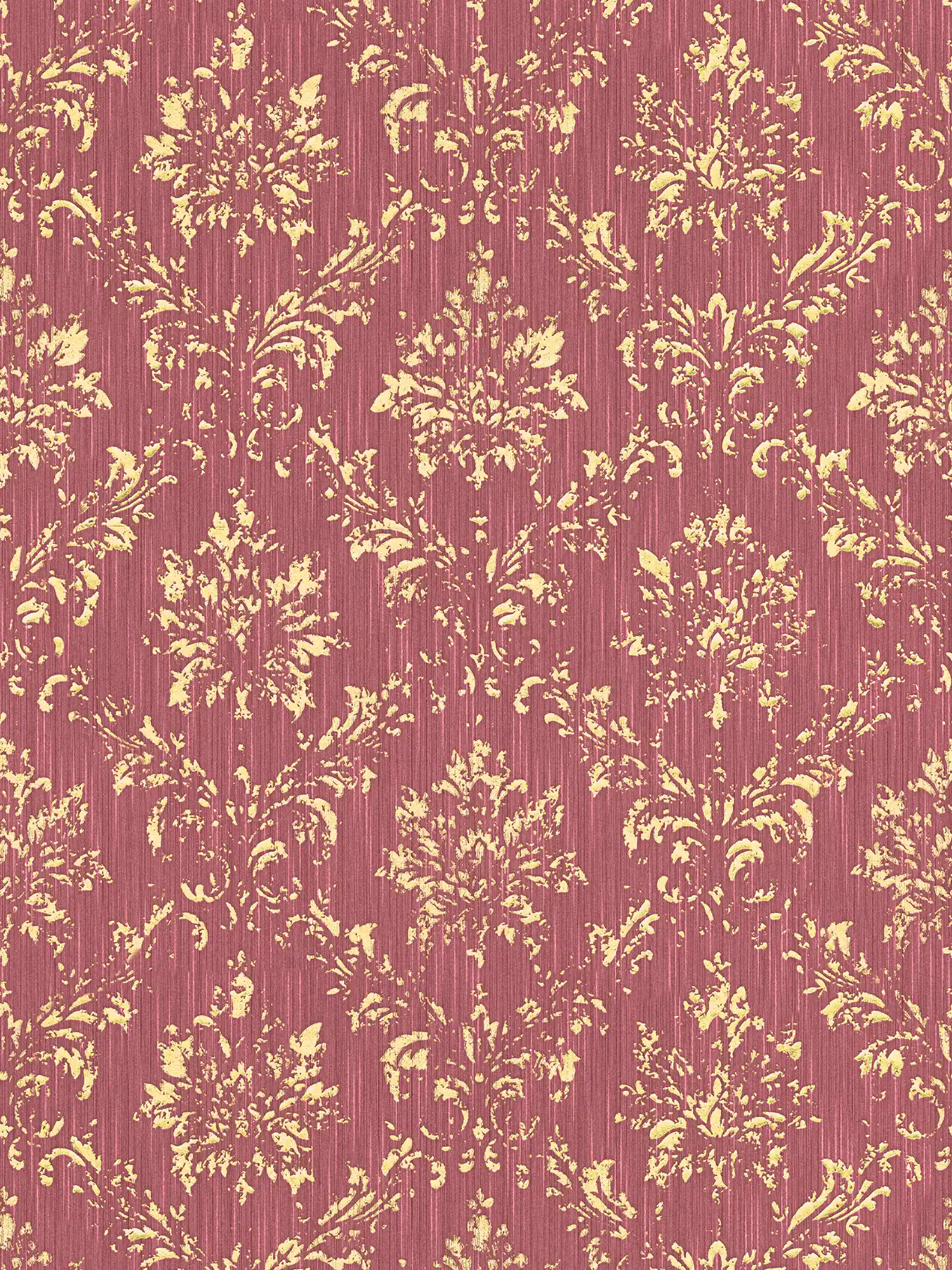 Wallpaper with gold ornaments in used look - red, gold
