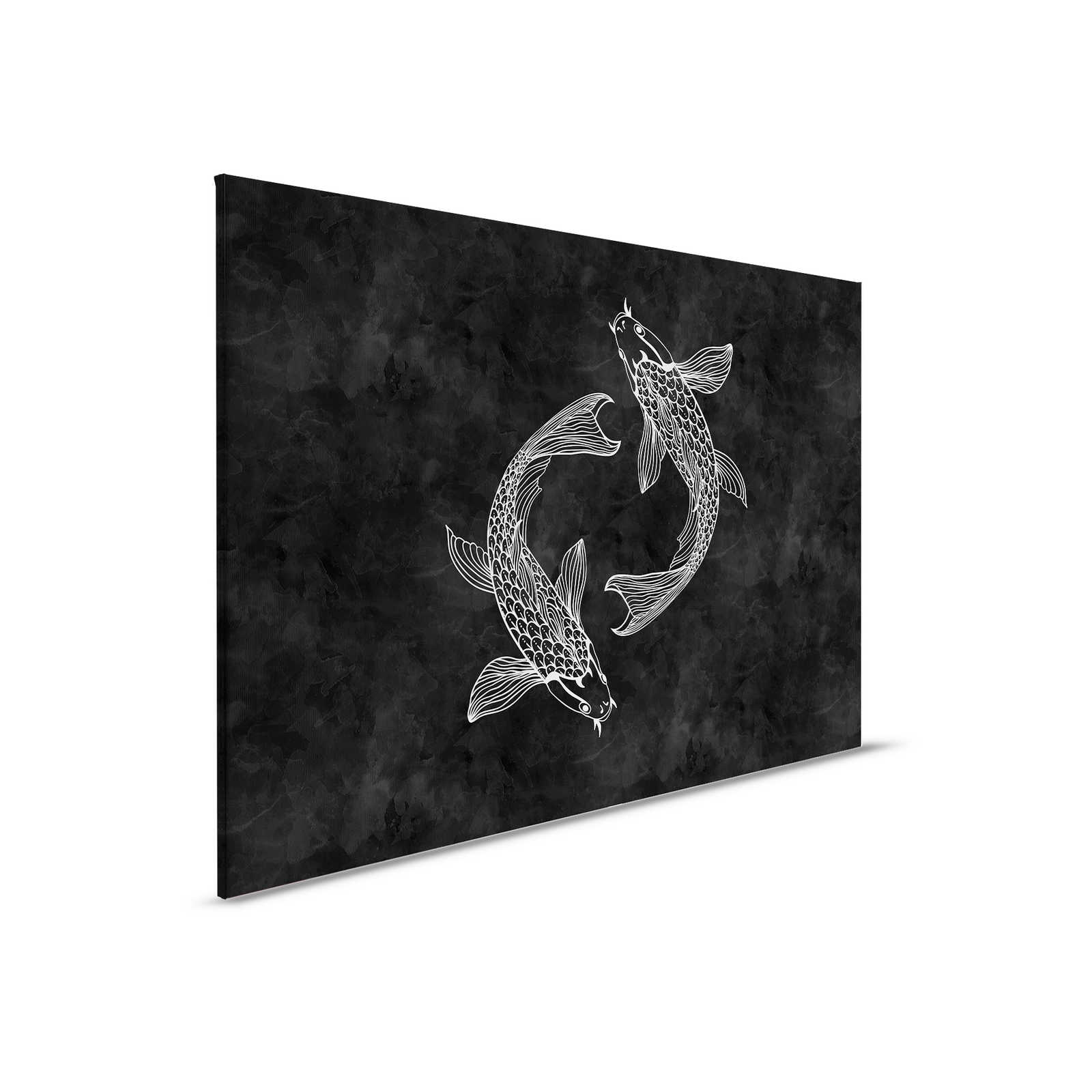 Koi Canvas Painting Black and White in Chalkboard Look - 0.90 m x 0.60 m
