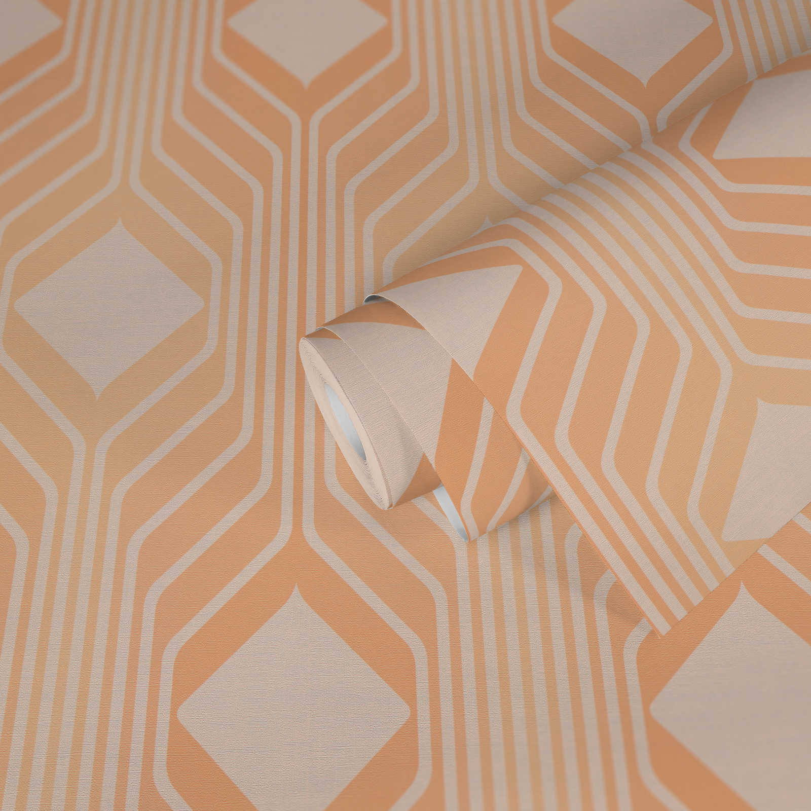             Retro behang met ruitpatroon in warme kleuren - oranje, beige
        