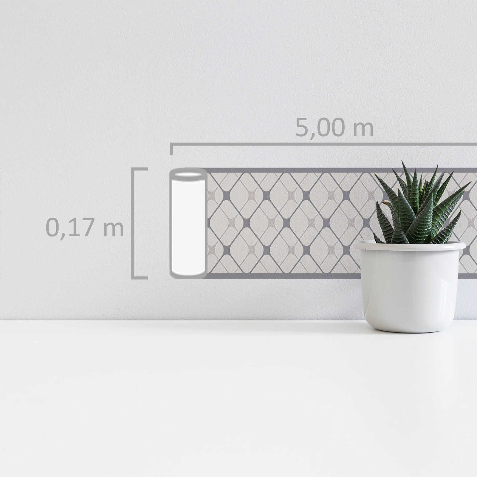             Self-adhesive wallpaper border with diamond pattern - grey, white
        