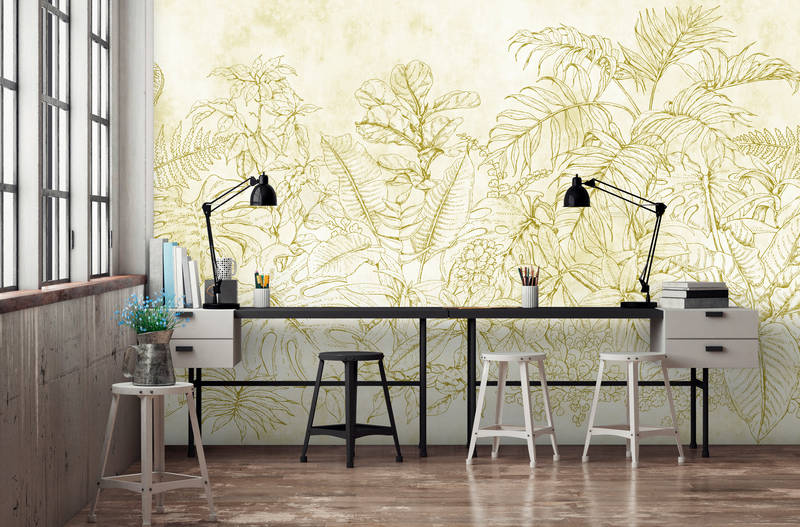             Photo wallpaper flowers & leaves pattern - cream, beige
        