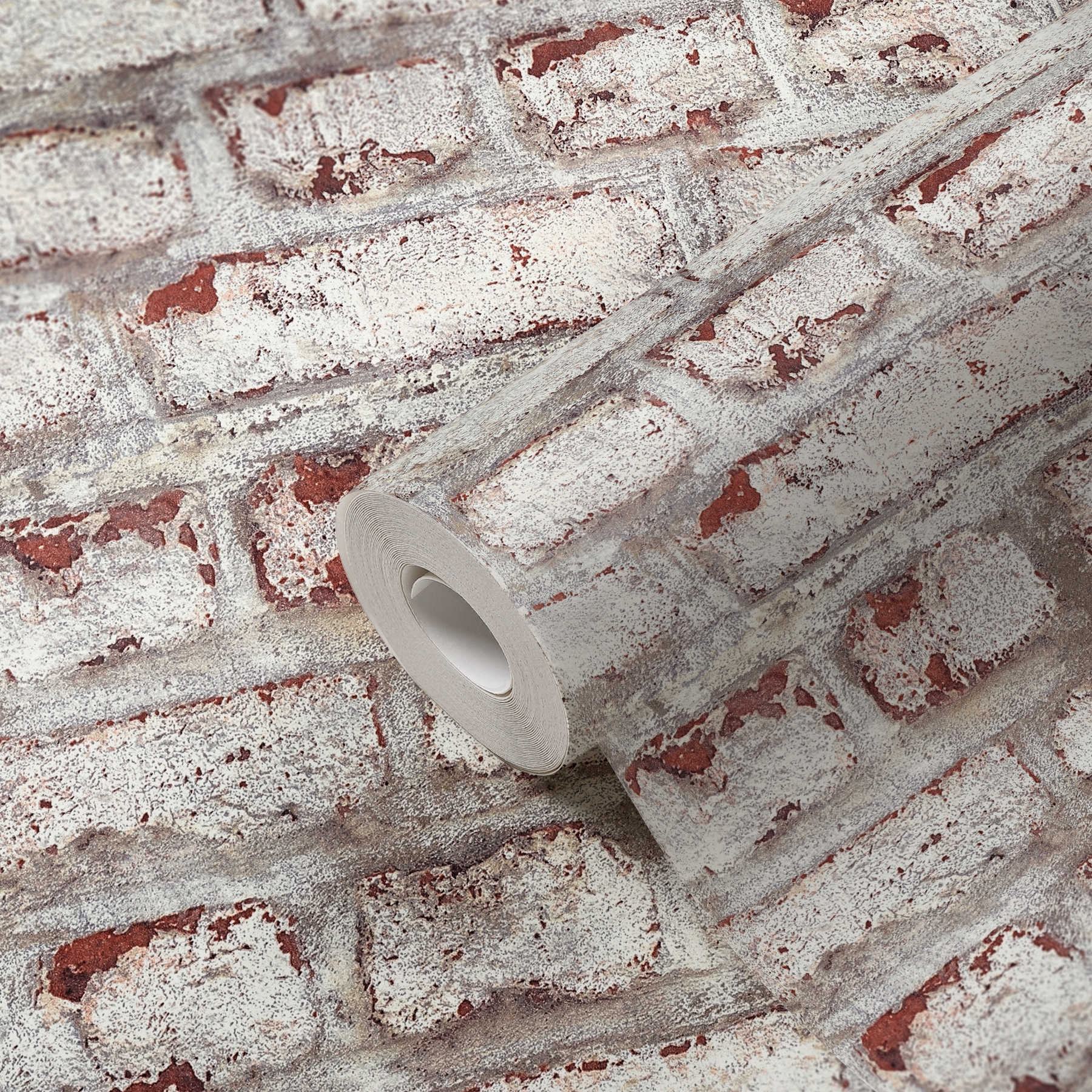             Whitewashed Rustic Brick Behang - Wit, Bruin, Grijs
        