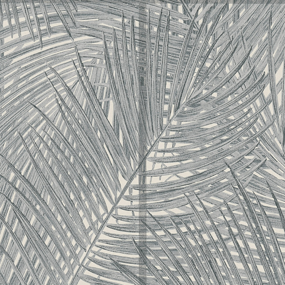             Carta da parati con disegno di piastrelle e motivo a foglie - nero, bianco, grigio
        