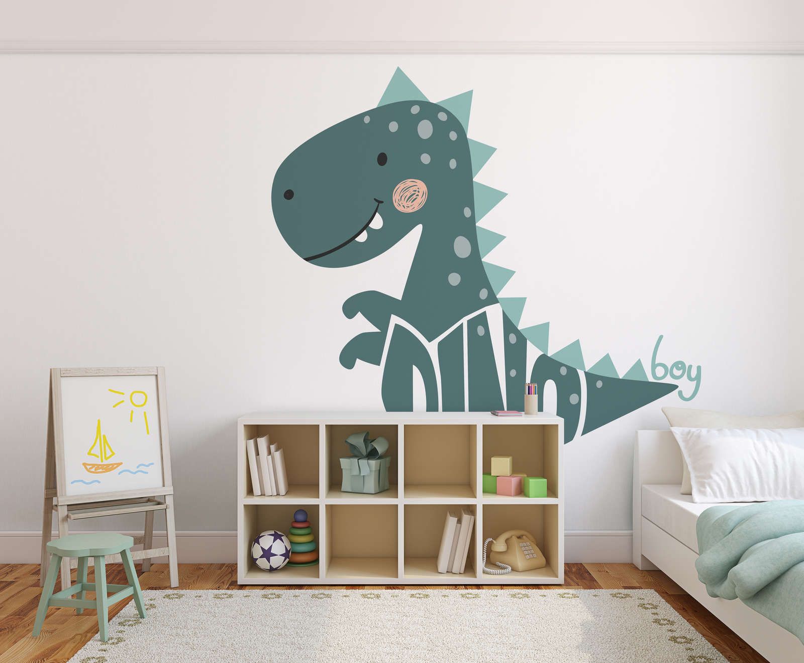             Fotomural para habitación infantil con dinosaurio - Material sin tejer liso y ligeramente brillante
        