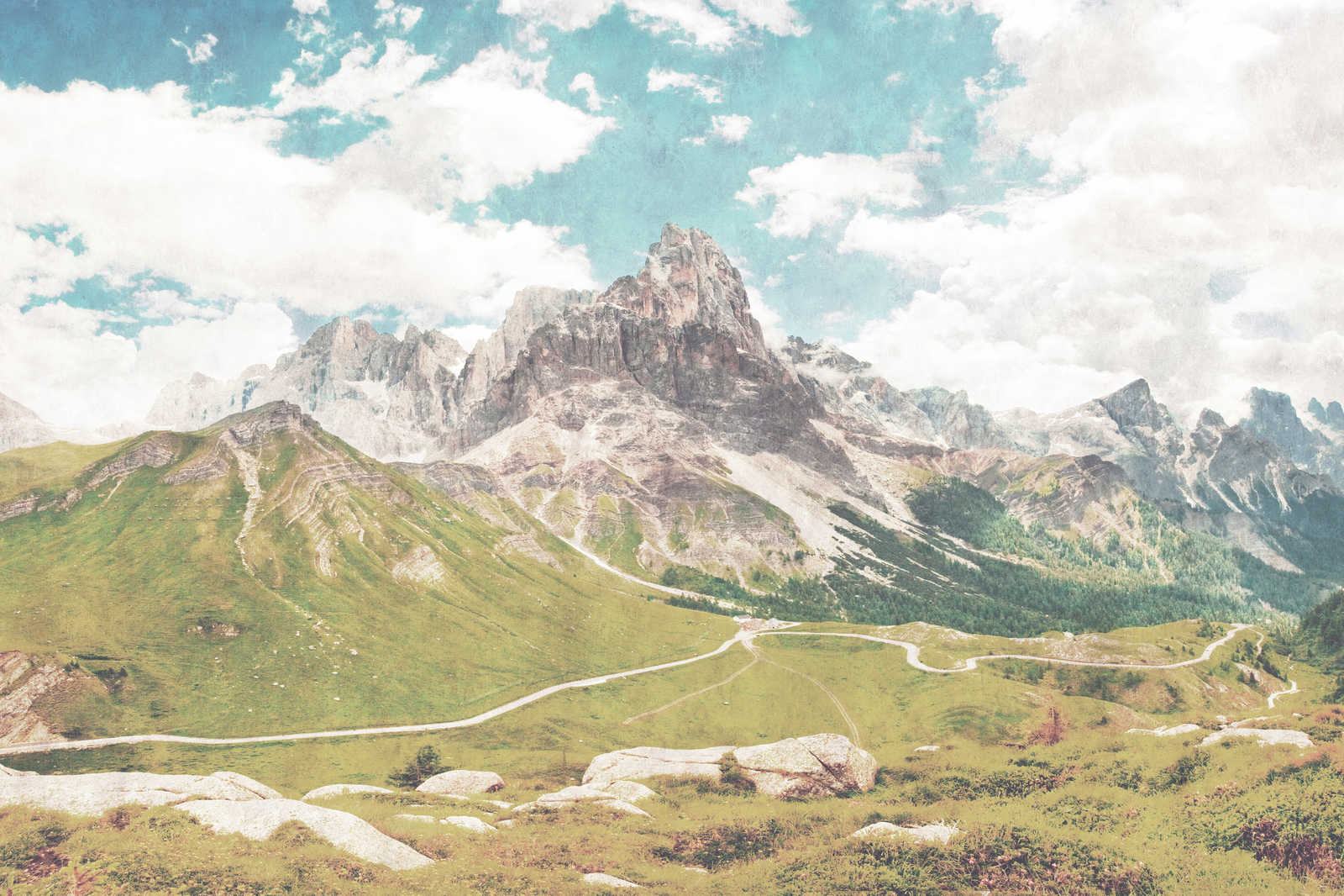             Dolomiti 2 - Canvas painting Dolomites retro photography in blotting paper structure - 0,90 m x 0,60 m
        