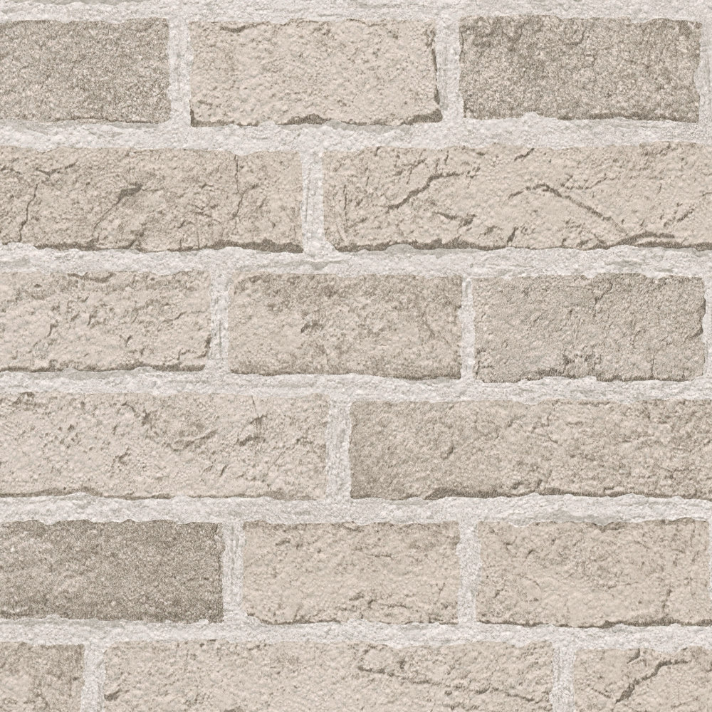             Papel pintado de piedra con pared de ladrillo rústico y detallado - crema, beige
        