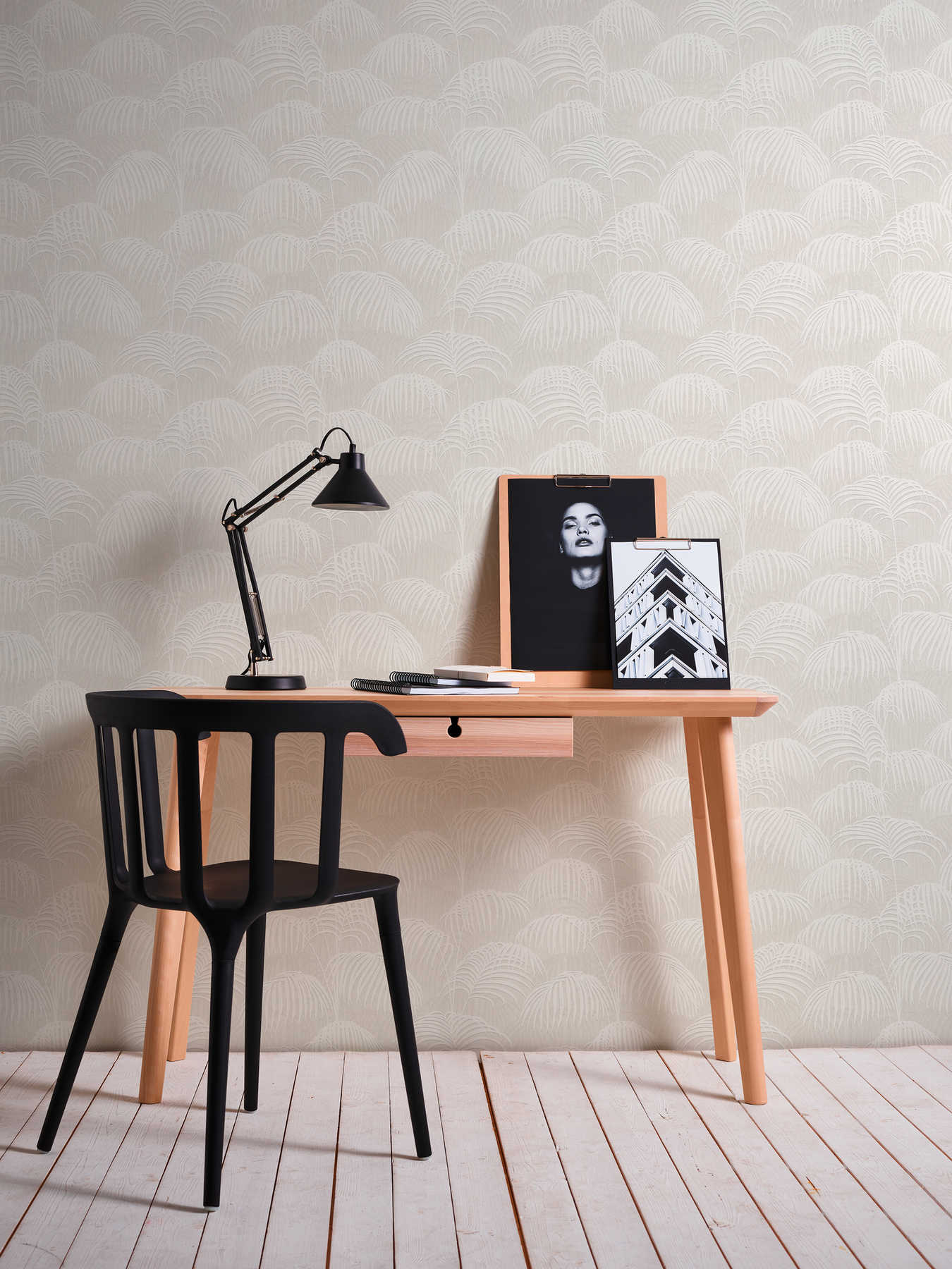             Leaves wallpaper with ferns & 3D structure - cream
        