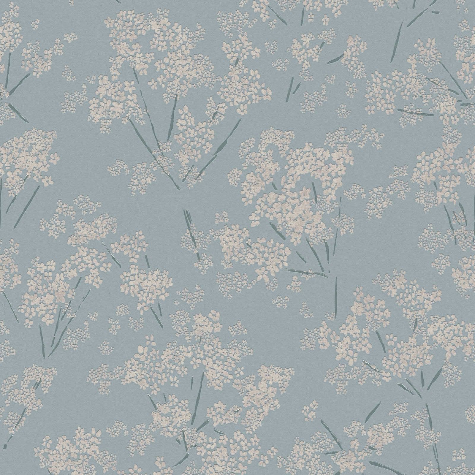 Floral non-woven wallpaper with abstract pattern - blue, beige, turquoise
