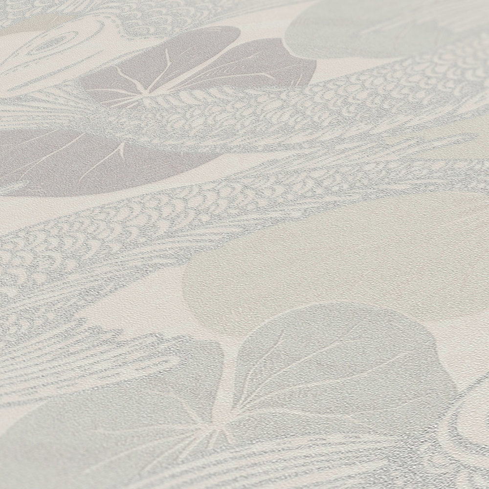             Papier peint Koi de style asiatique aux couleurs métallisées - beige, gris, métallique
        