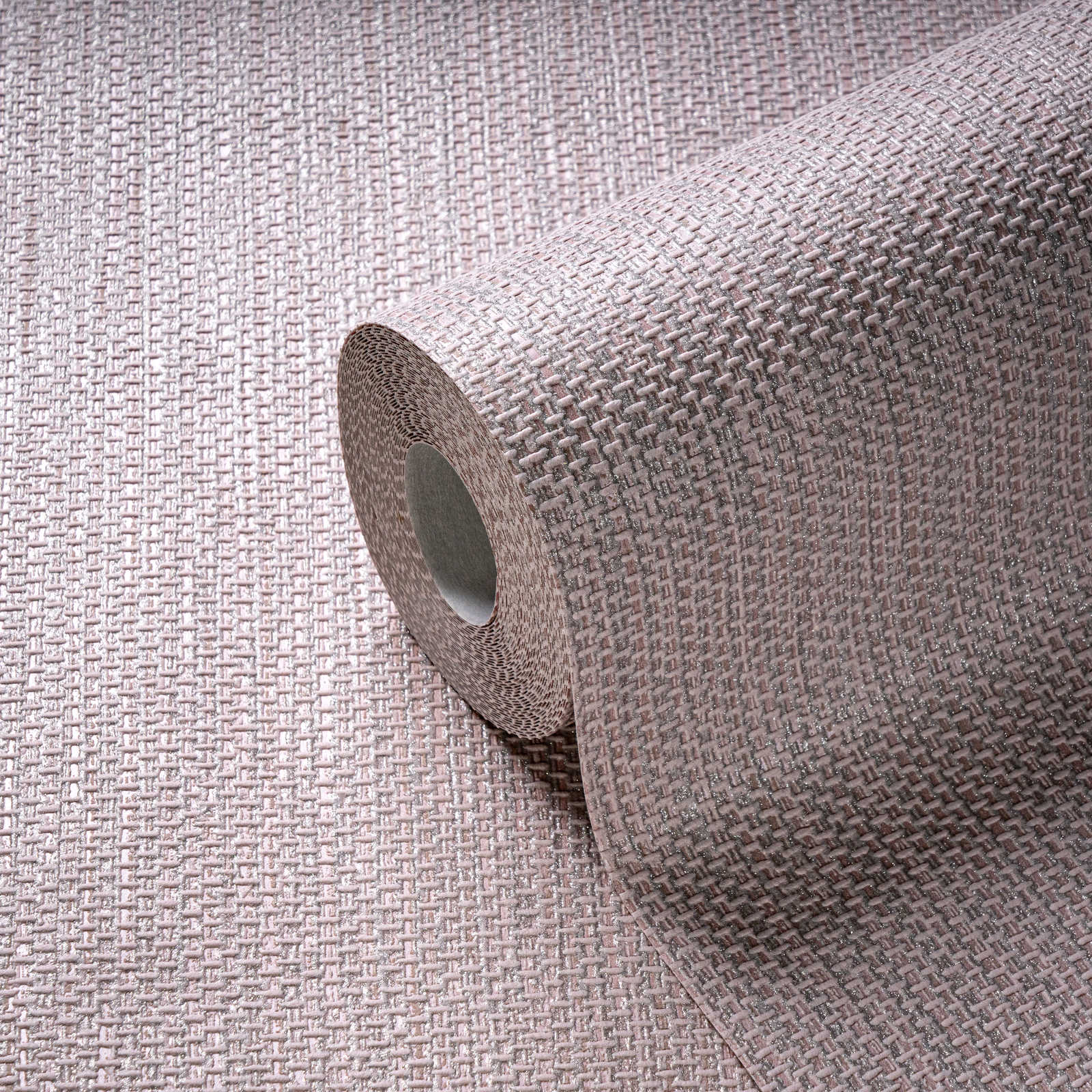             Textured non-woven wallpaper in textile look - pink, silver
        