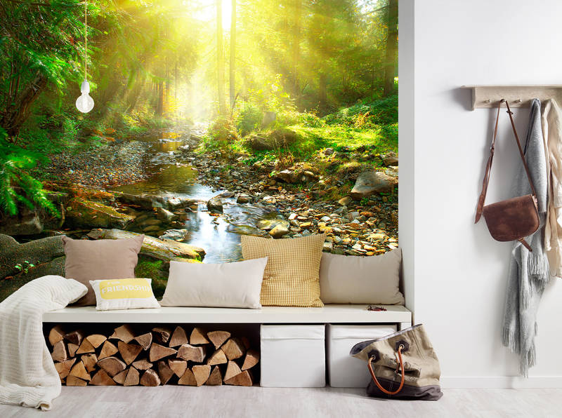             Nature mural stony stream in the forest on matt smooth non-woven
        