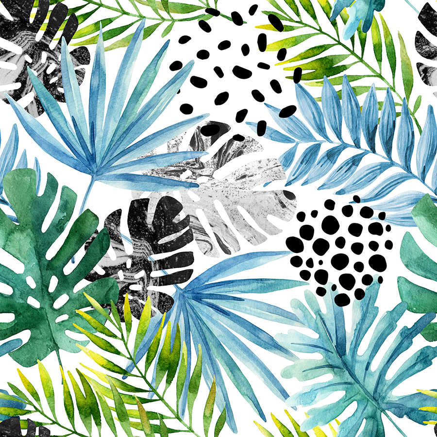 Carta da parati grafica giungla piante colorate su pile liscio opaco
