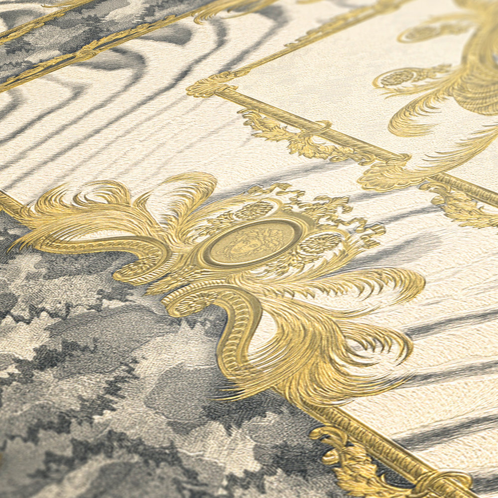             VERSACE Papier peint Décor doré & imprimé animalier - crème, métallique
        