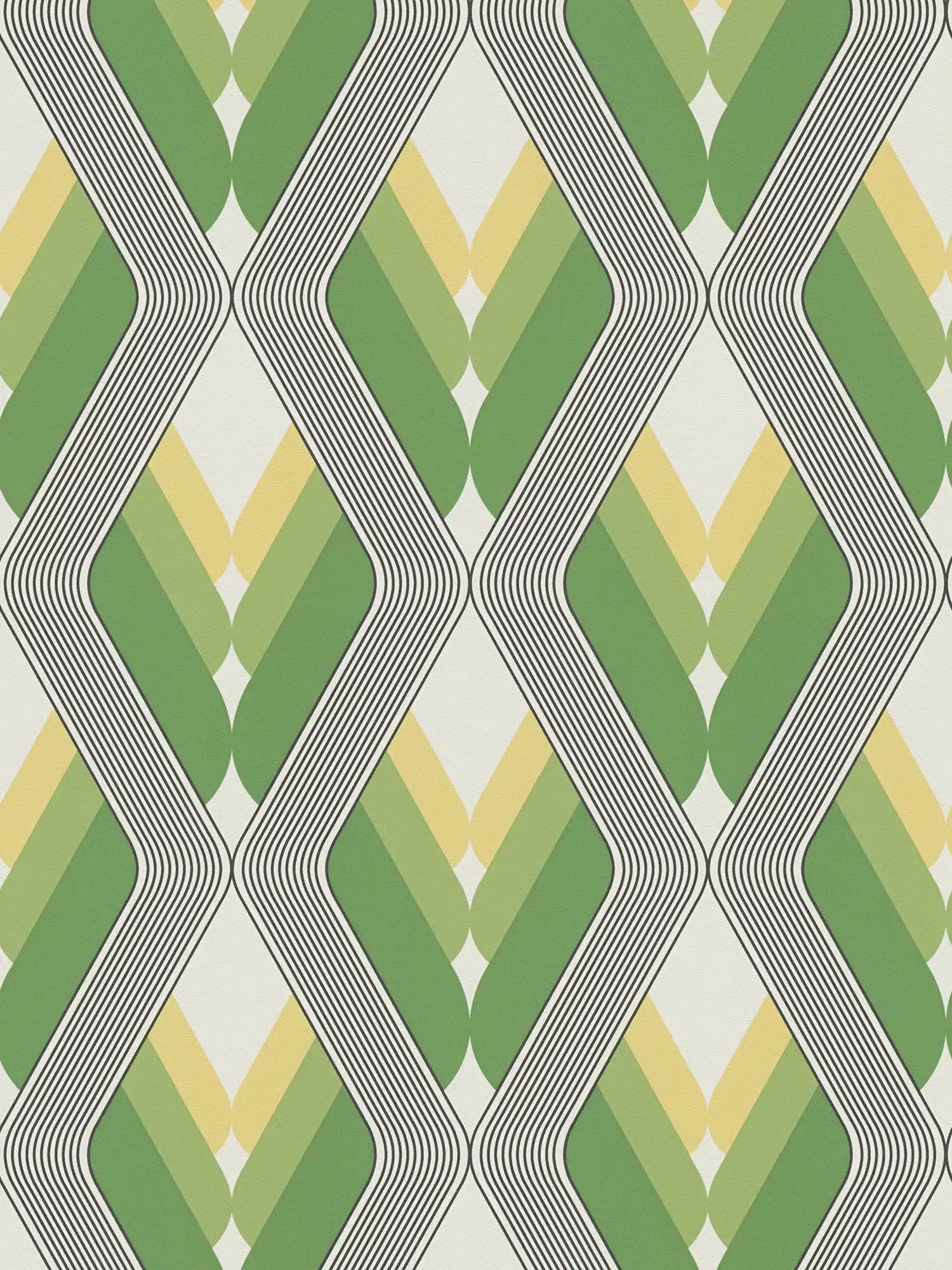 Grafisch behangpapier jaren 70 design - groen, wit, zwart
