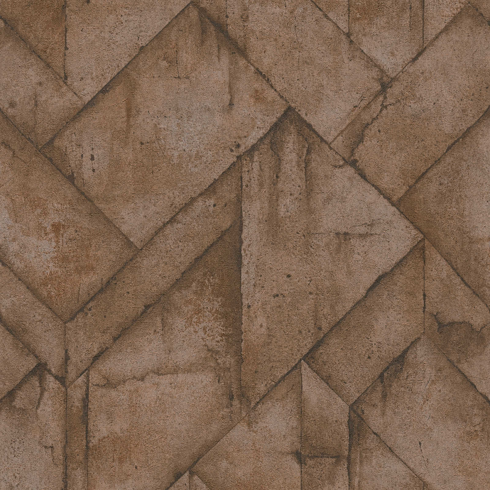 Concrete wallpaper geometric design & used look - brown, anthracite, orange
