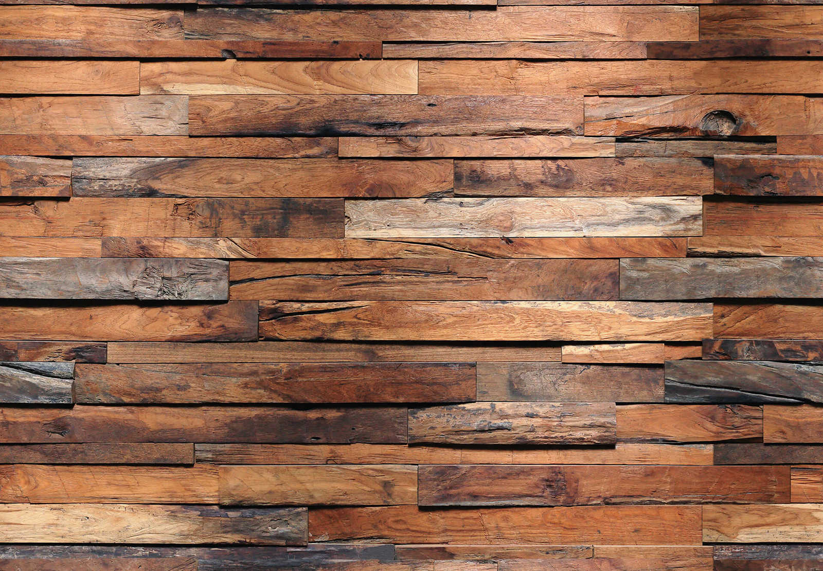 Photo wallpaper wood look rustic, 3D parquet pattern - Brown
