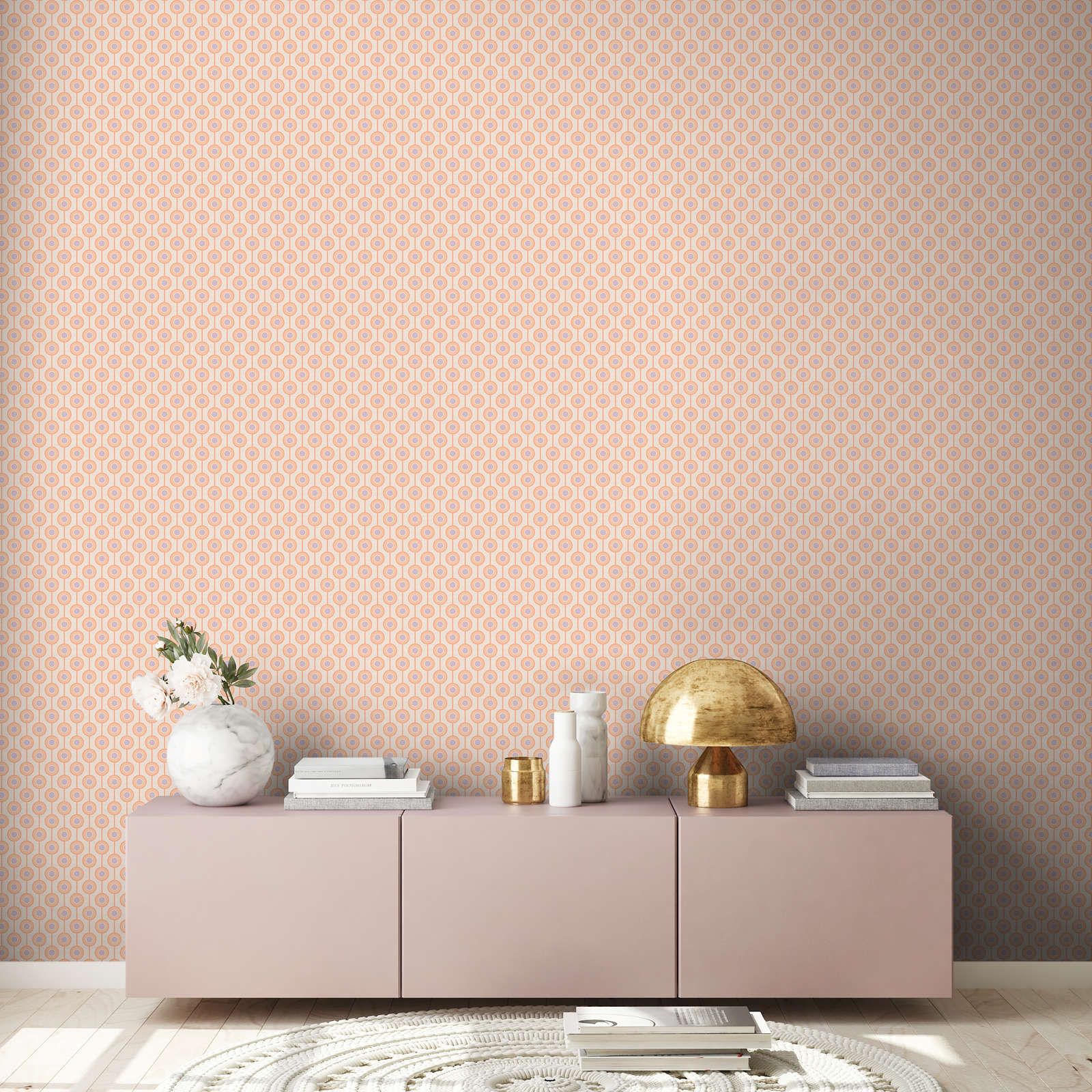            Non-woven wallpaper with circle pattern in soft colours - beige, orange, purple
        
