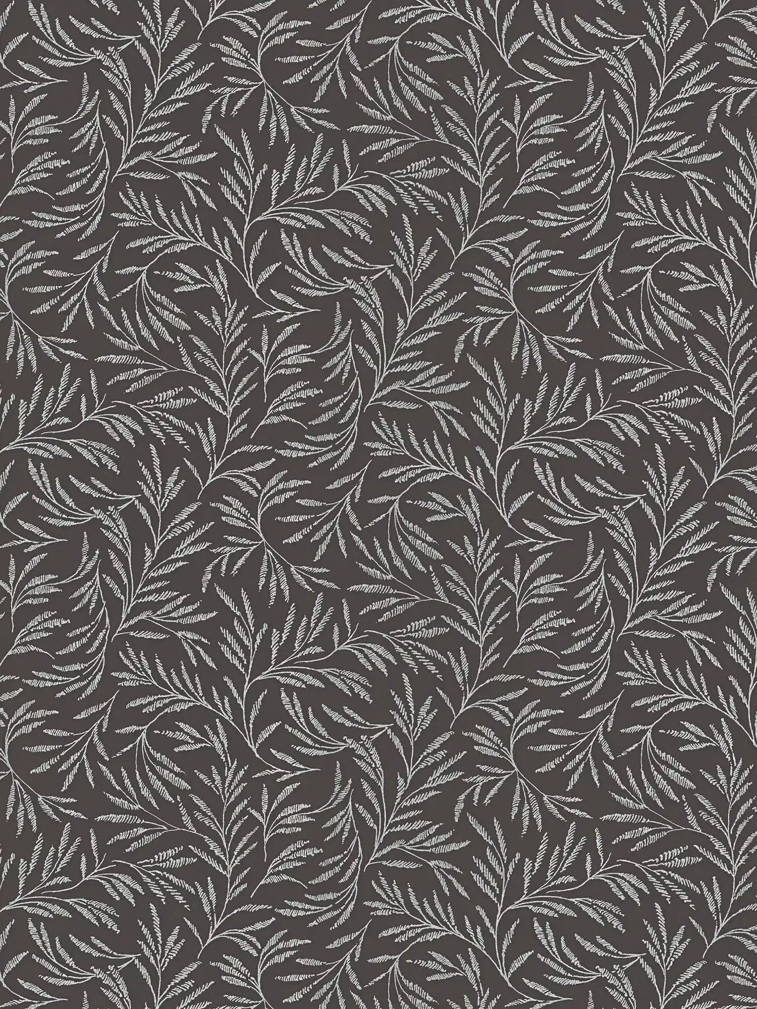 Papel pintado Vlie patrón metálico con zarcillos de hojas - metálico, negro
