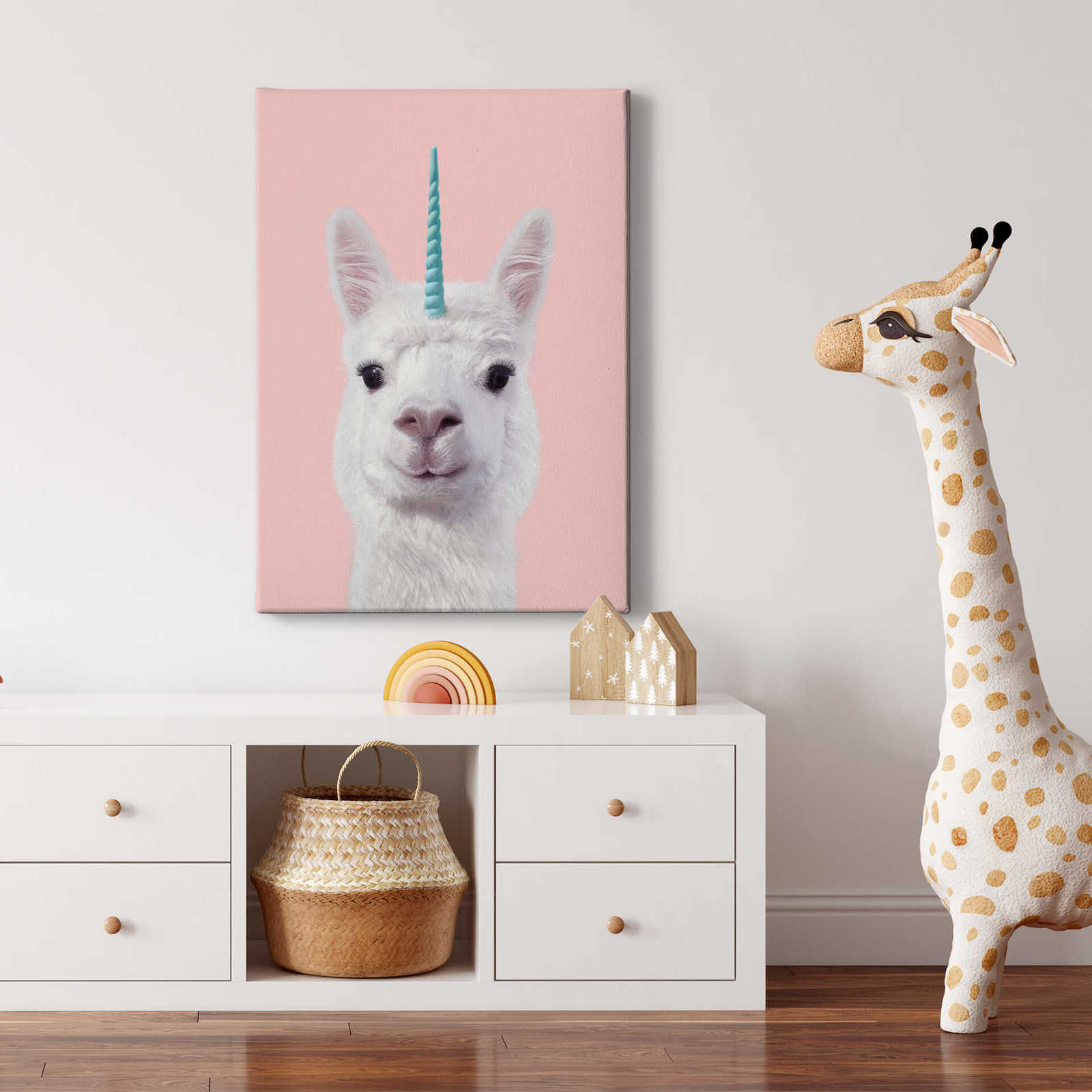             Canvas print alpaca unicorn by Fuentes – pink, white
        