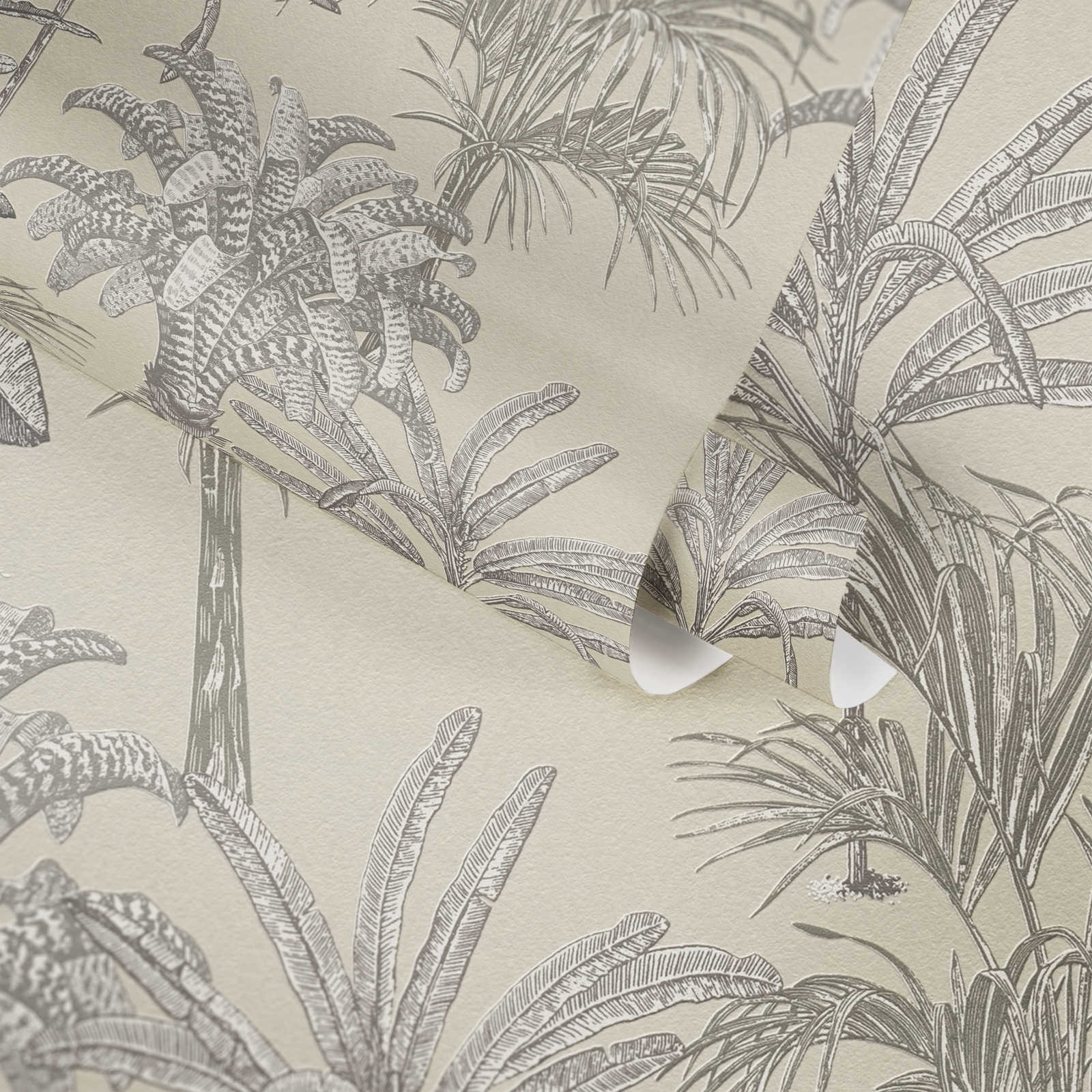             Palm wallpaper non-woven with structure & matt-gloss effect - cream
        