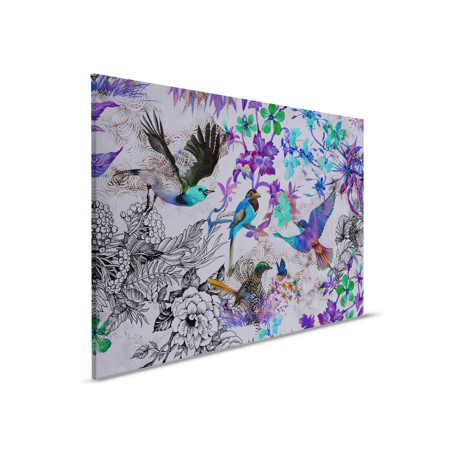         Purple Canvas Painting with Flowers & Birds - 0.90 m x 0.60 m
    