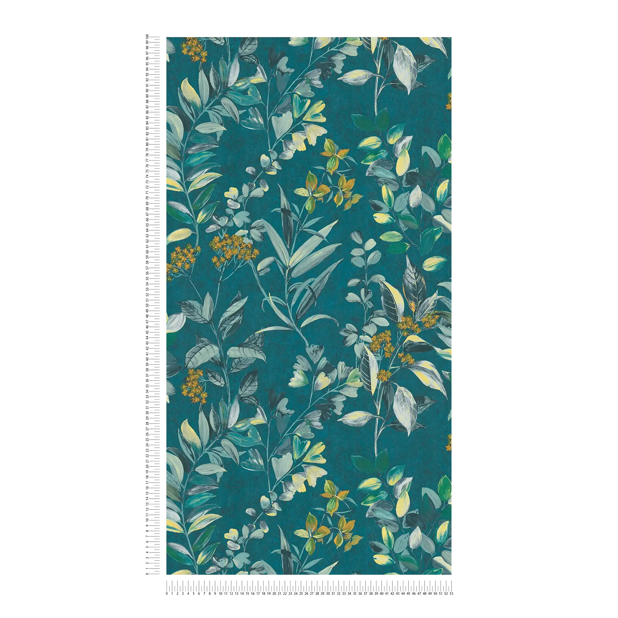             Floral non-woven wallpaper with floral pattern - multicoloured, petrol, yellow
        