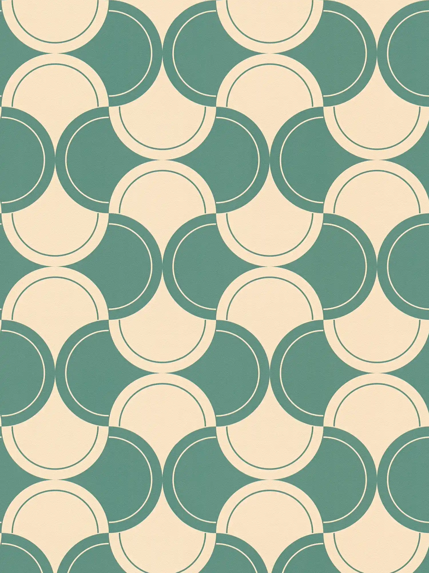         Vliesbehang met halfcirkelvormig patroon in jaren 70 stijl - groen, beige
    
