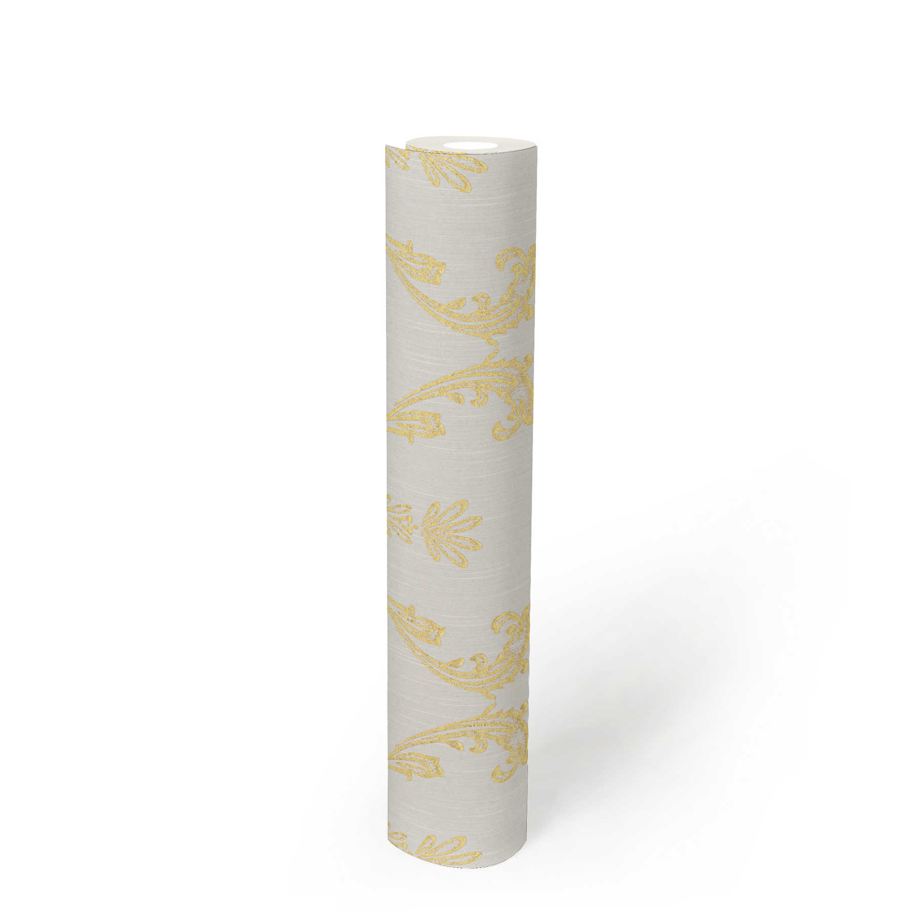             Ornamental wallpaper with floral elements in gold - gold, white
        