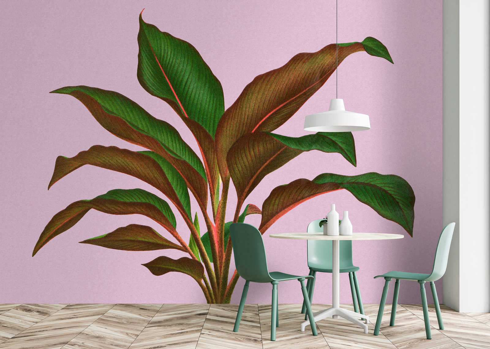             Leaf Garden 3 - leaves mural pink with tropical fern leaf
        