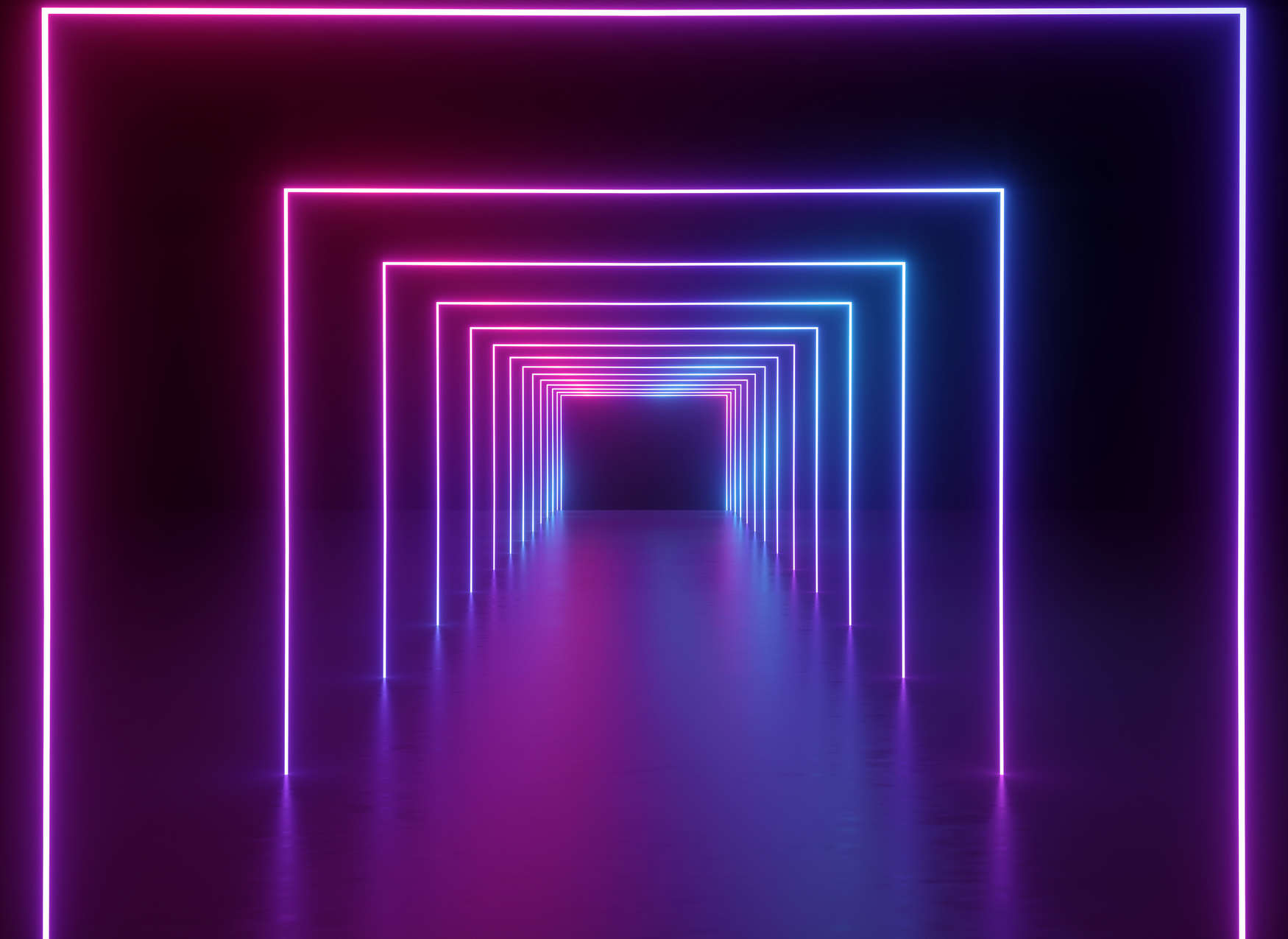             Papier peint panoramique Salle avec long couloir Couleurs LED - Violet, bleu, néon
        
