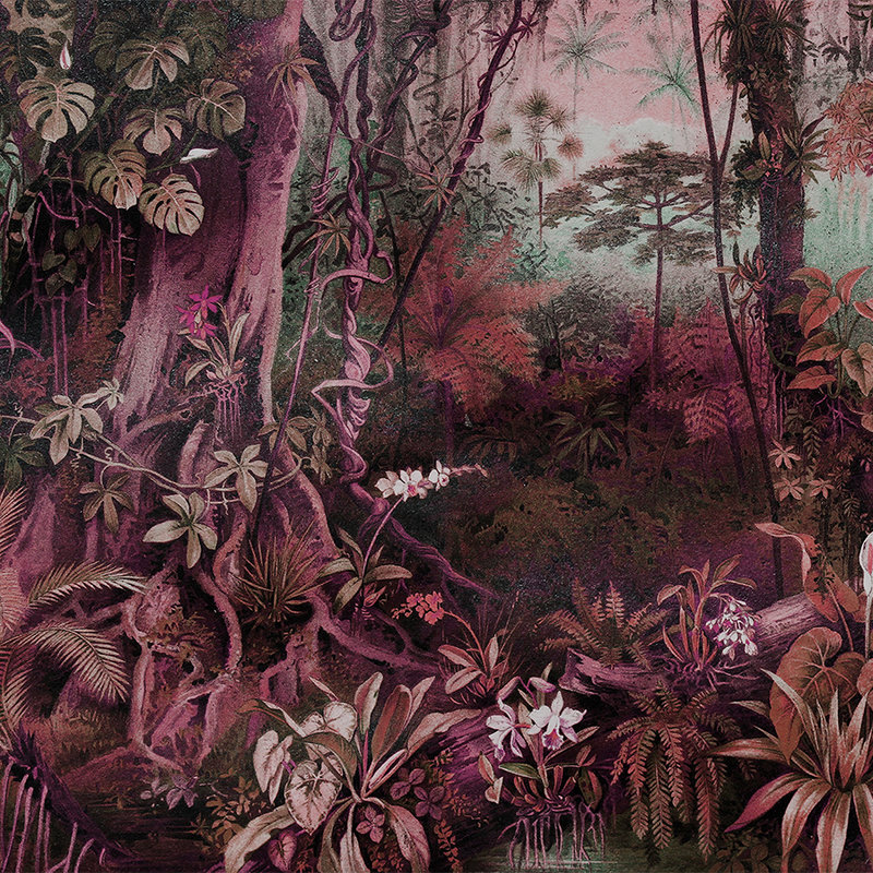         Jungle drawing style mural - purple, green
    