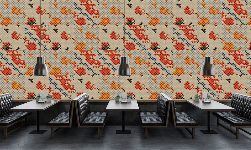             Koi 3 - Abstracte Koi-vijver als digitale print op kartonnen structuur - beige, oranje | parelmoer gladde fleece
        
