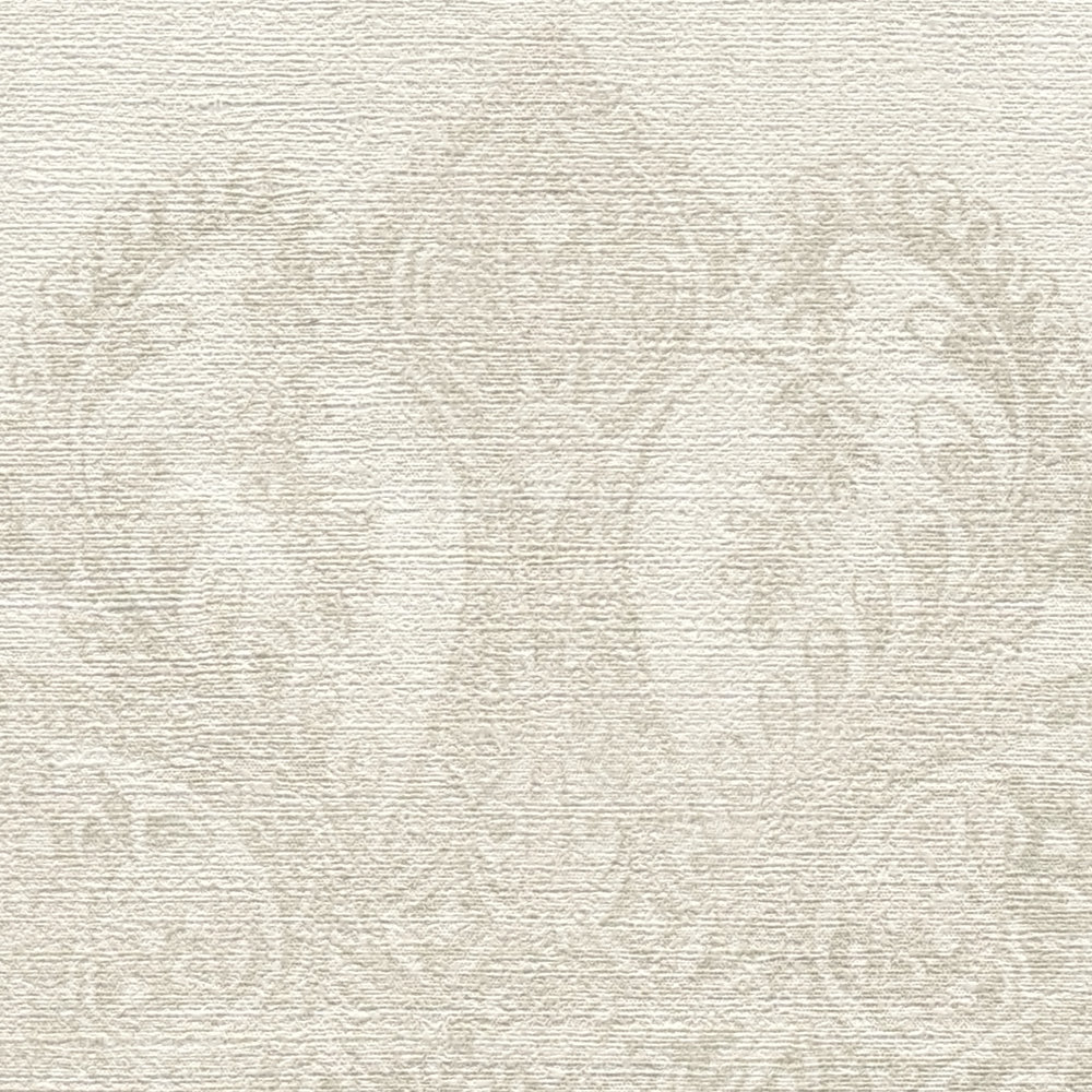             Papier peint baroque avec ornements à grande échelle - blanc, crème, gris
        