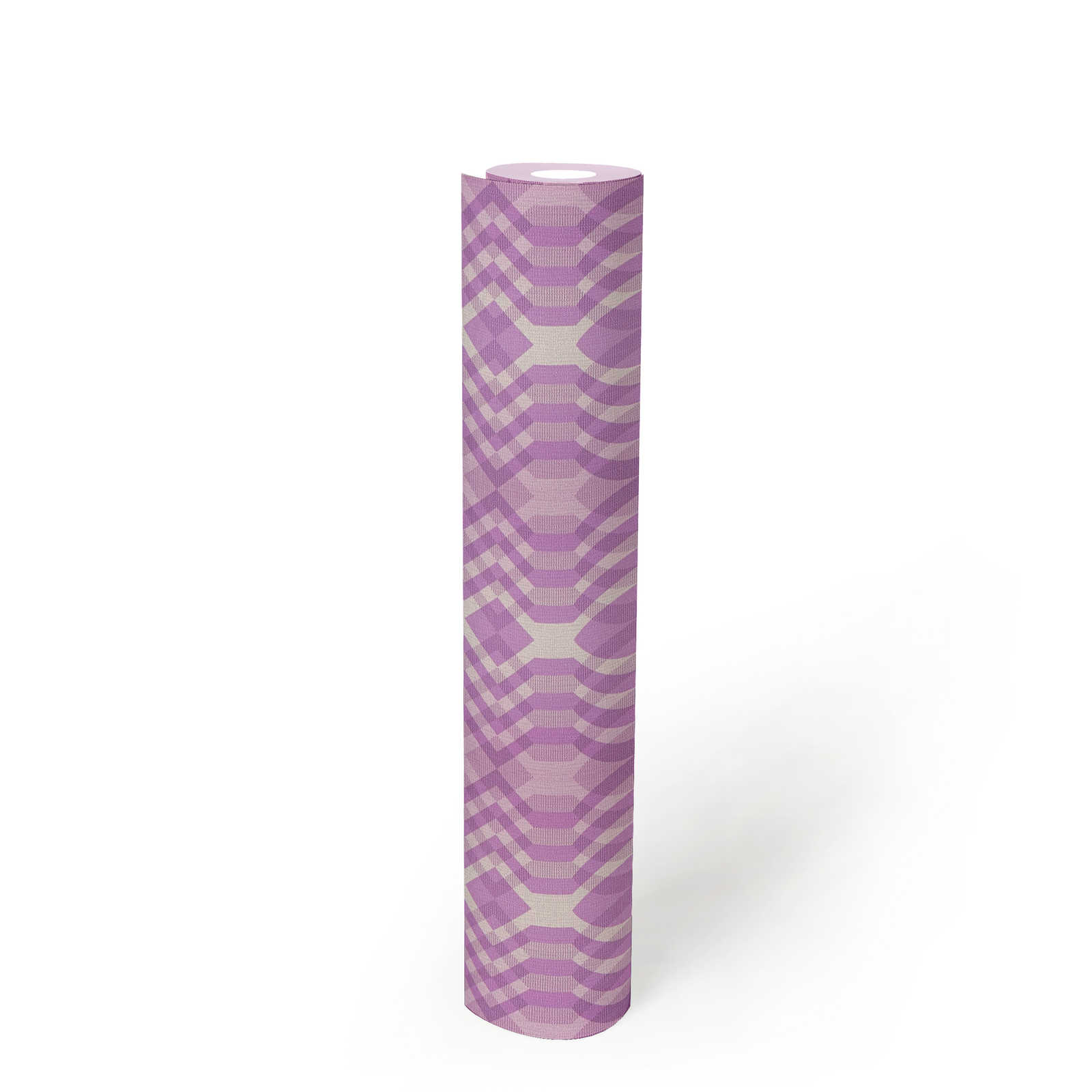             papier peint en papier intissé à motifs géométriques de style rétro - violet, crème, blanc
        