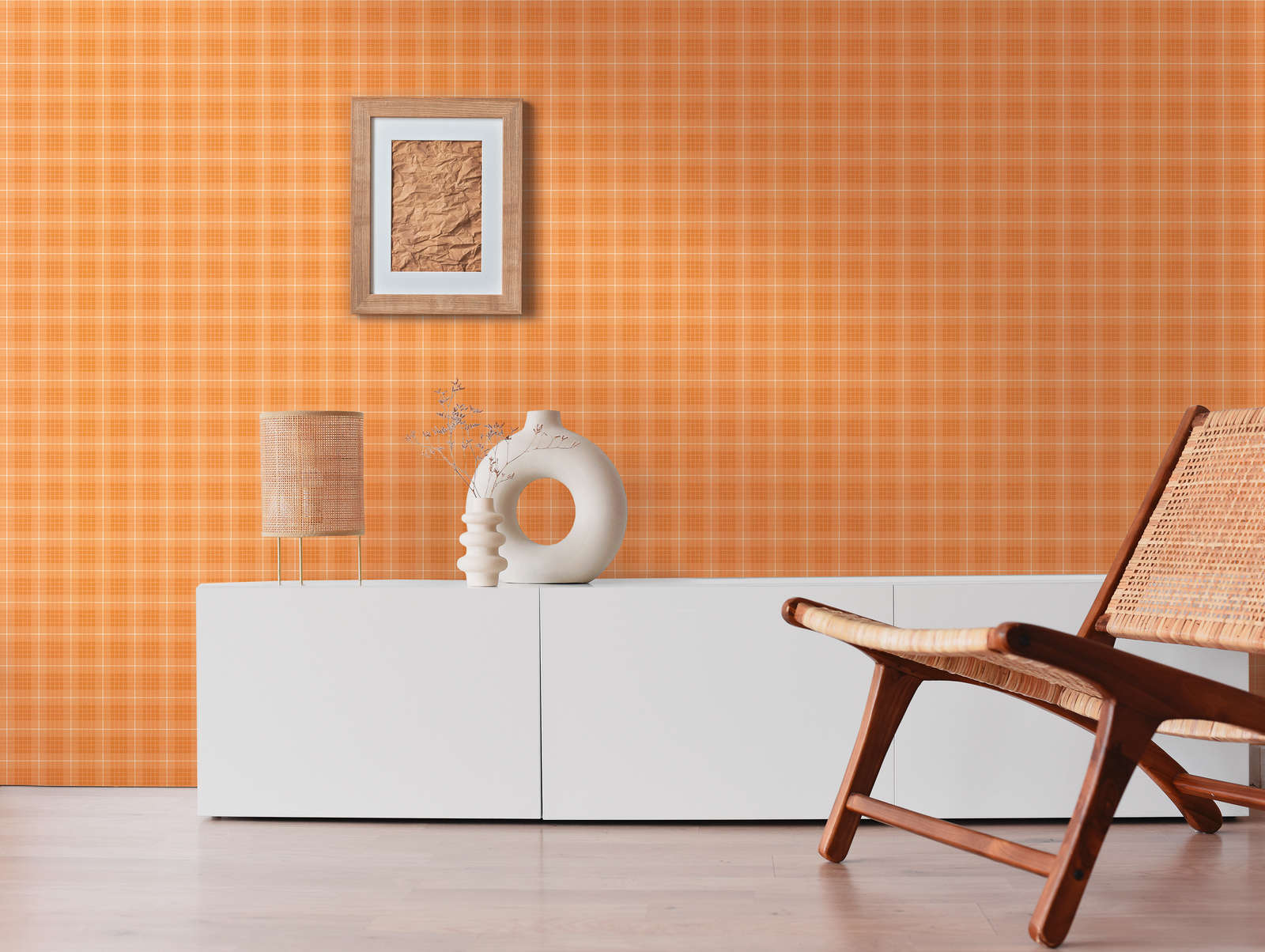             papier peint tissu aspect flanelle à carreaux - orange, blanc
        