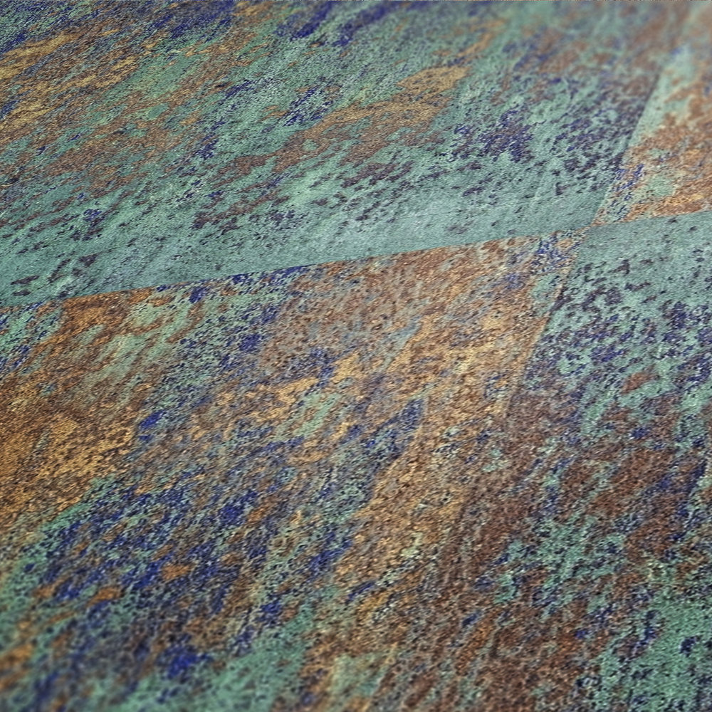             Papier peint intissé Patina-Design avec effets de rouille et de cuivre - bleu, marron, cuivre
        