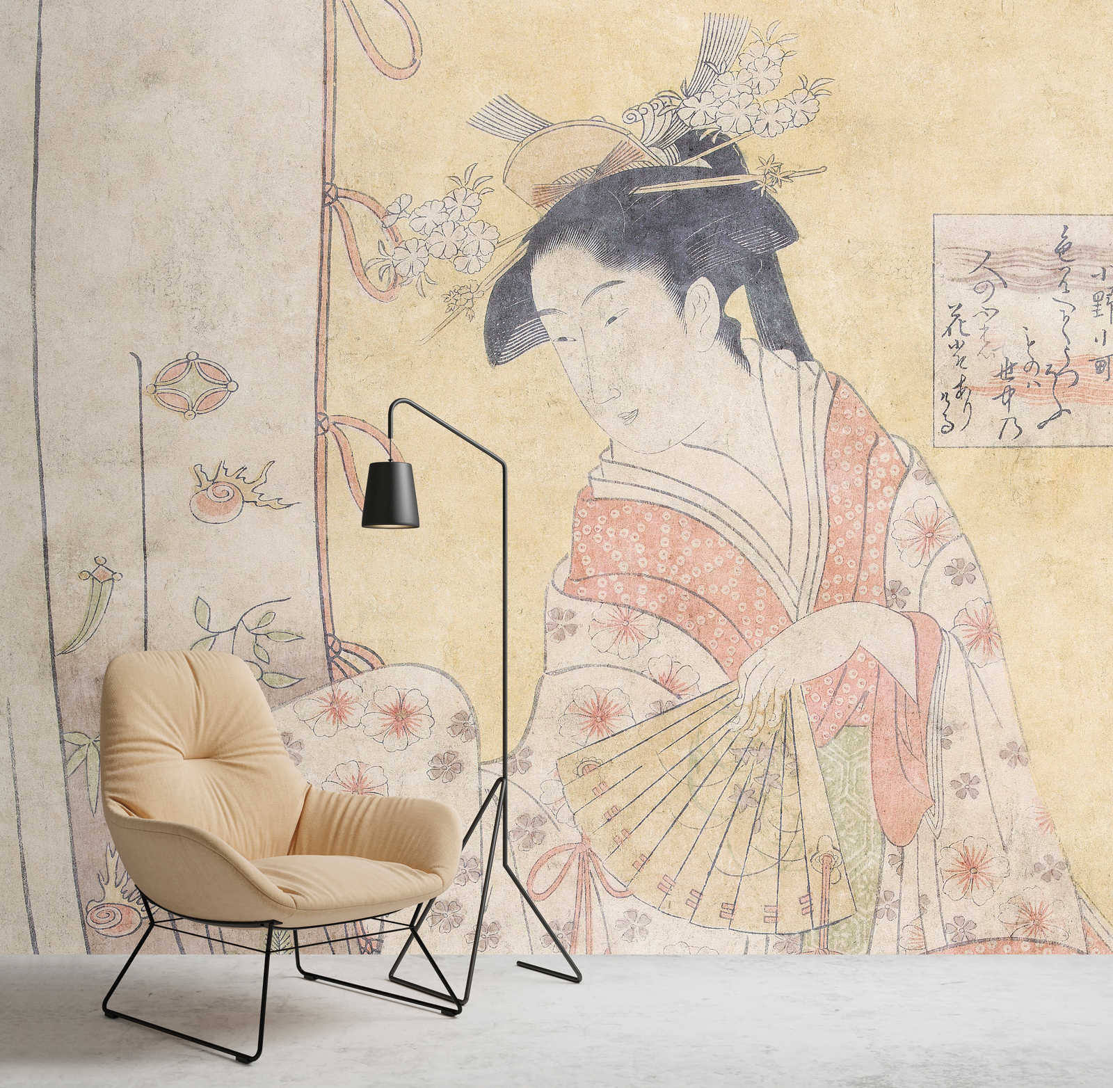             Osaka 2 - Azië fotobehang vintage kunstwerk dame met ventilator
        